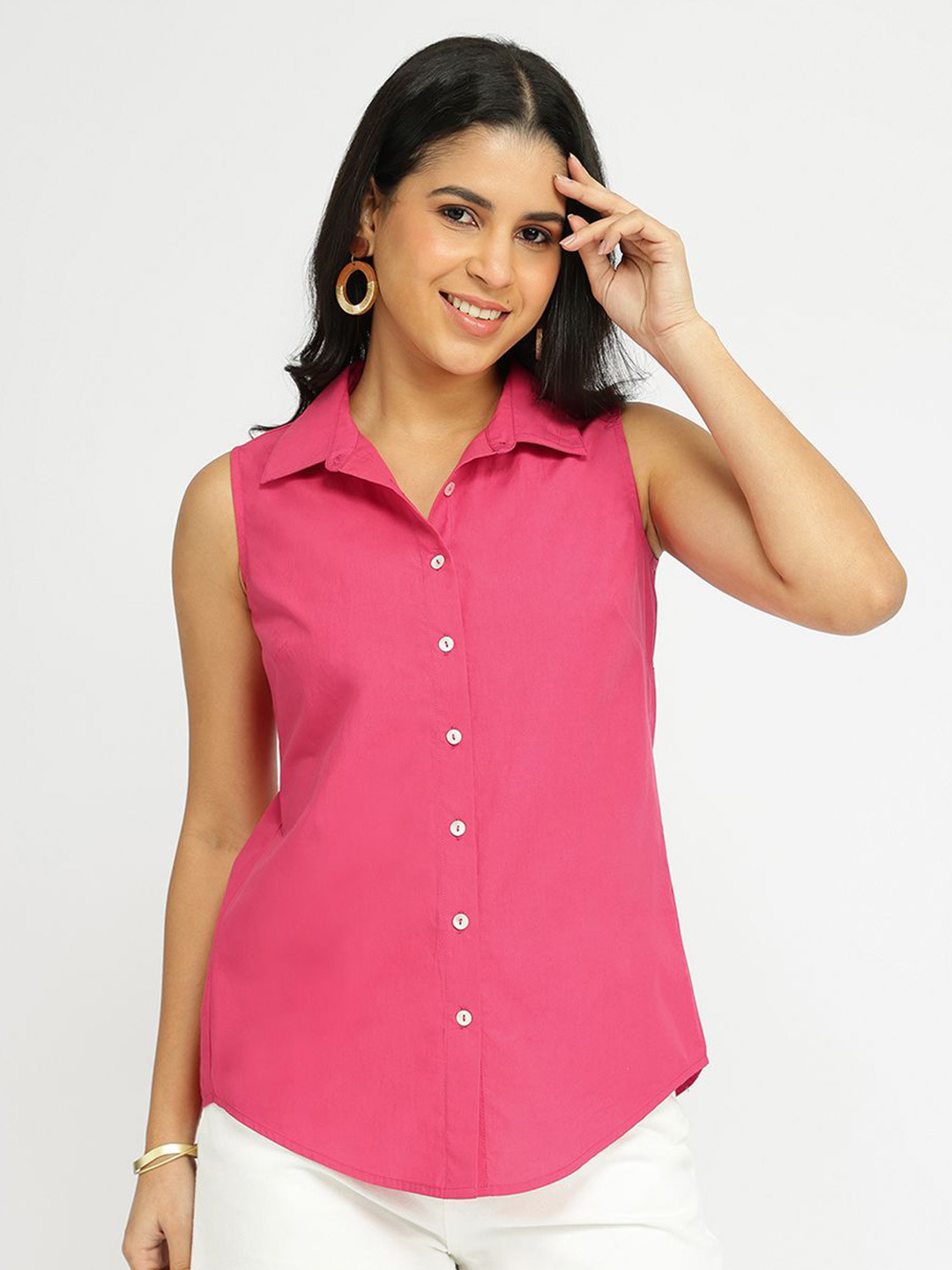 Pink Fort Pink Air Loom Cotton Poplin Solid Shirt