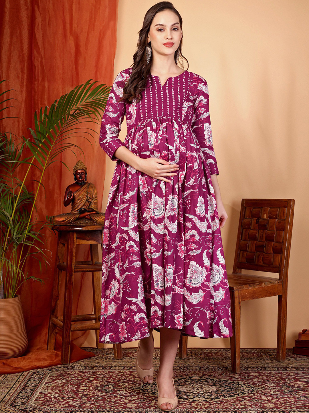 TARANJAL Women Floral Printed Maternity Anarkali Kurta