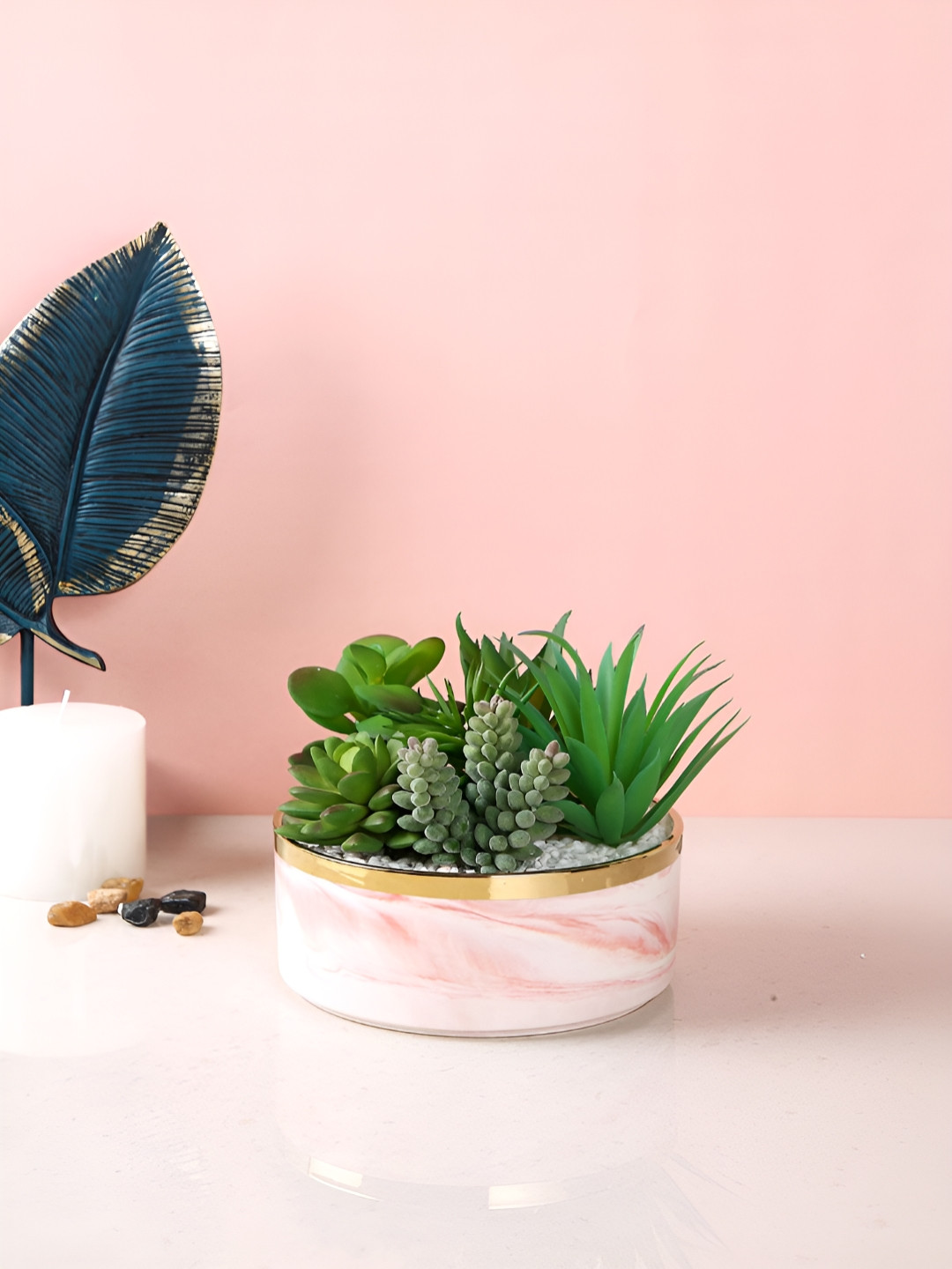 TAYHAA Pink 1 Pieces Croton Artificial Plant With Pot