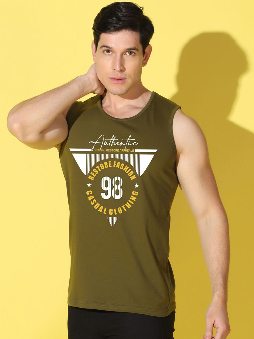WOOSTRO Printed Gym Innerwear Vest VWS26 98 OLIVE