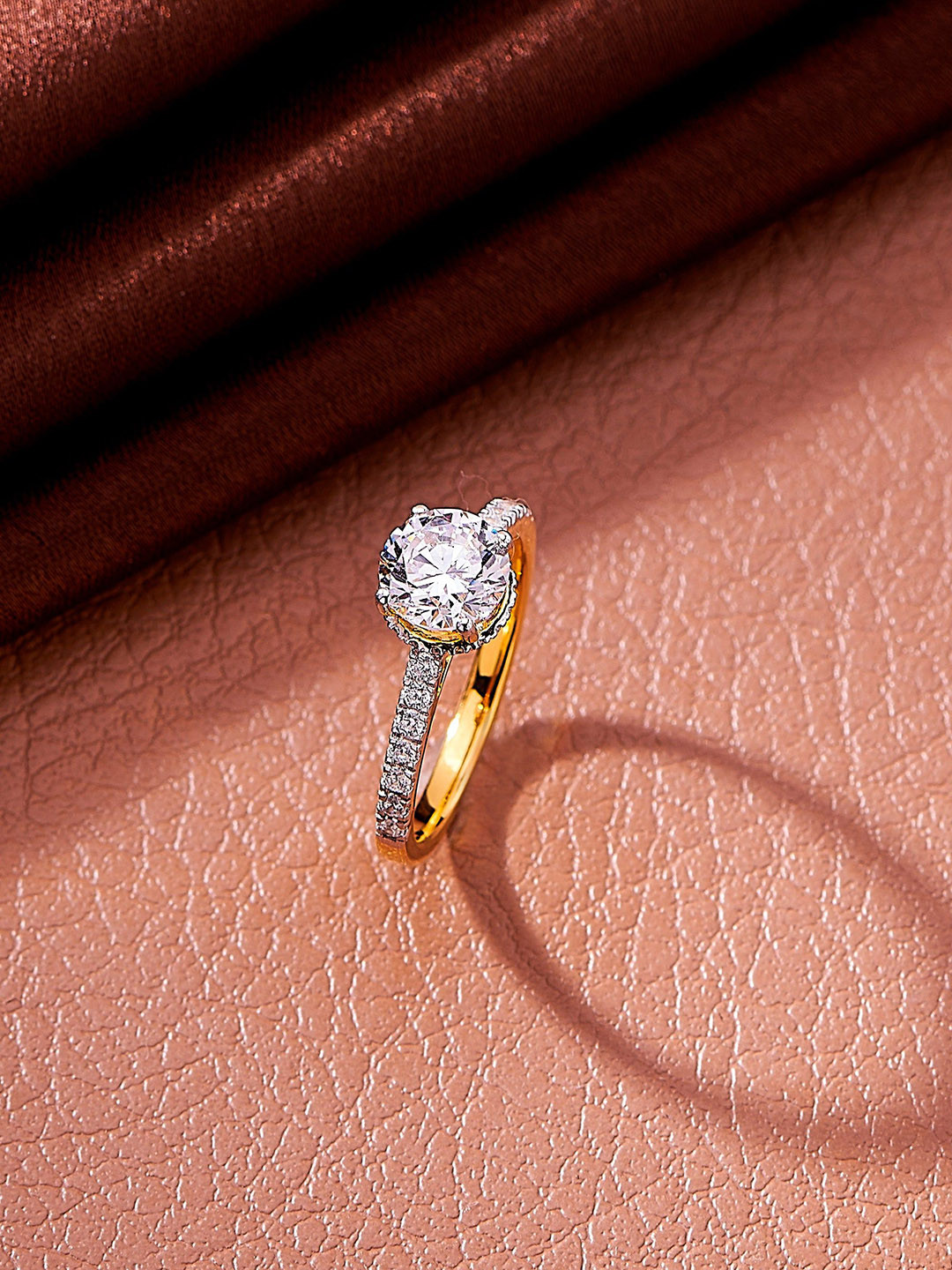 Nipura 925 Sterling Silver Gold-Plated CZ Studded Classic Vintage Solitaire Finger Ring