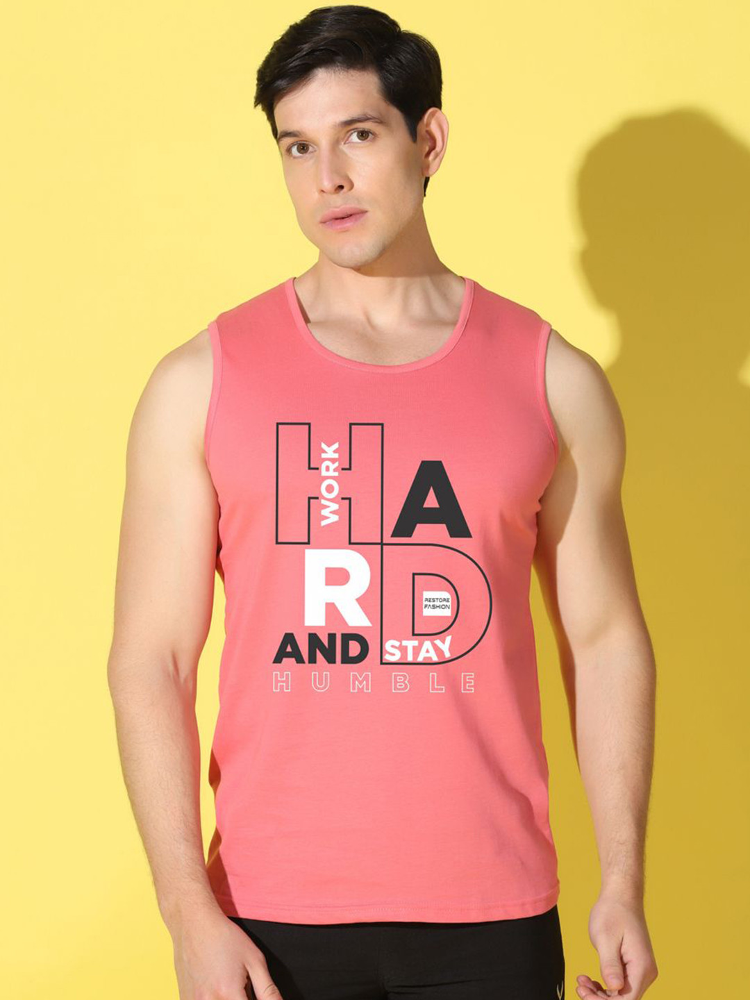 WOOSTRO Printed Gym Innerwear Vest VWS26 HARD PEACH