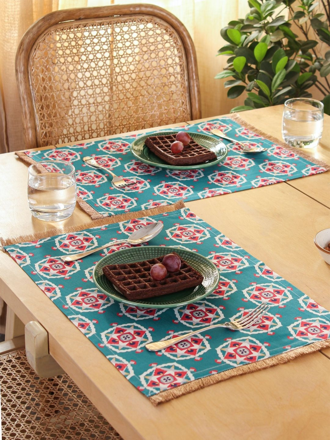 House This Gulshan 2-Pcs Teal - Blue & White Printed Table Placemats