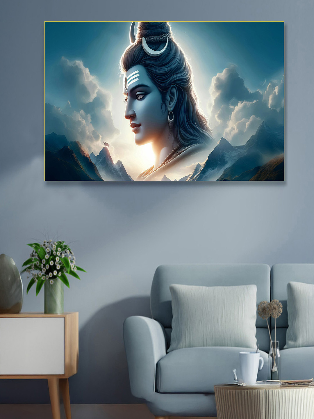 nestroots Grey & Gold-Toned Majestic Ganesha Over Urban Landscape Canvas Painting Wall Art