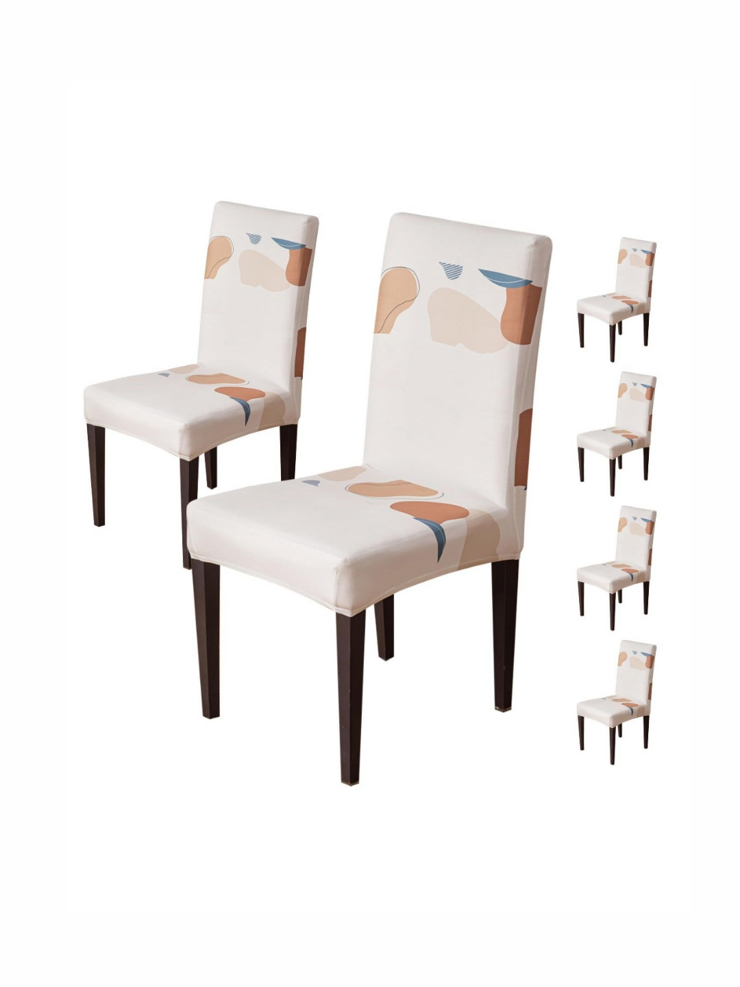 HOUSE OF QUIRK Set Of 6 Beige Printed Stretchable Washable Short Dining Chair Covers