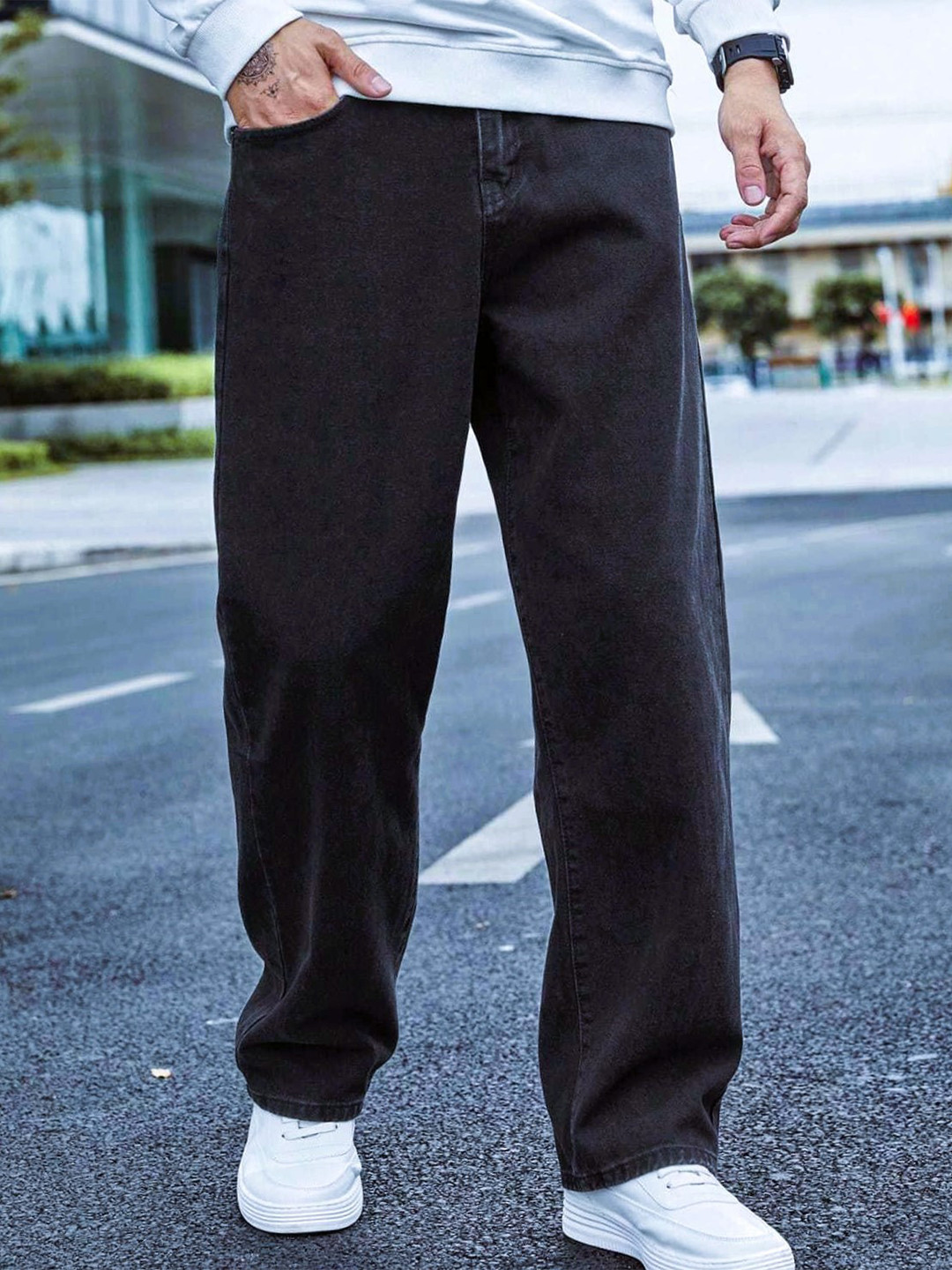 ZAYSH Men Slash Knee Stretchable Jeans - Baggy