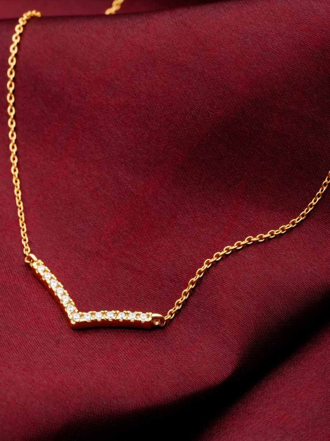 Soraya Luxe 925 Sterling Silver 18K Gold Plated Luna V Pendant Necklace With Chain