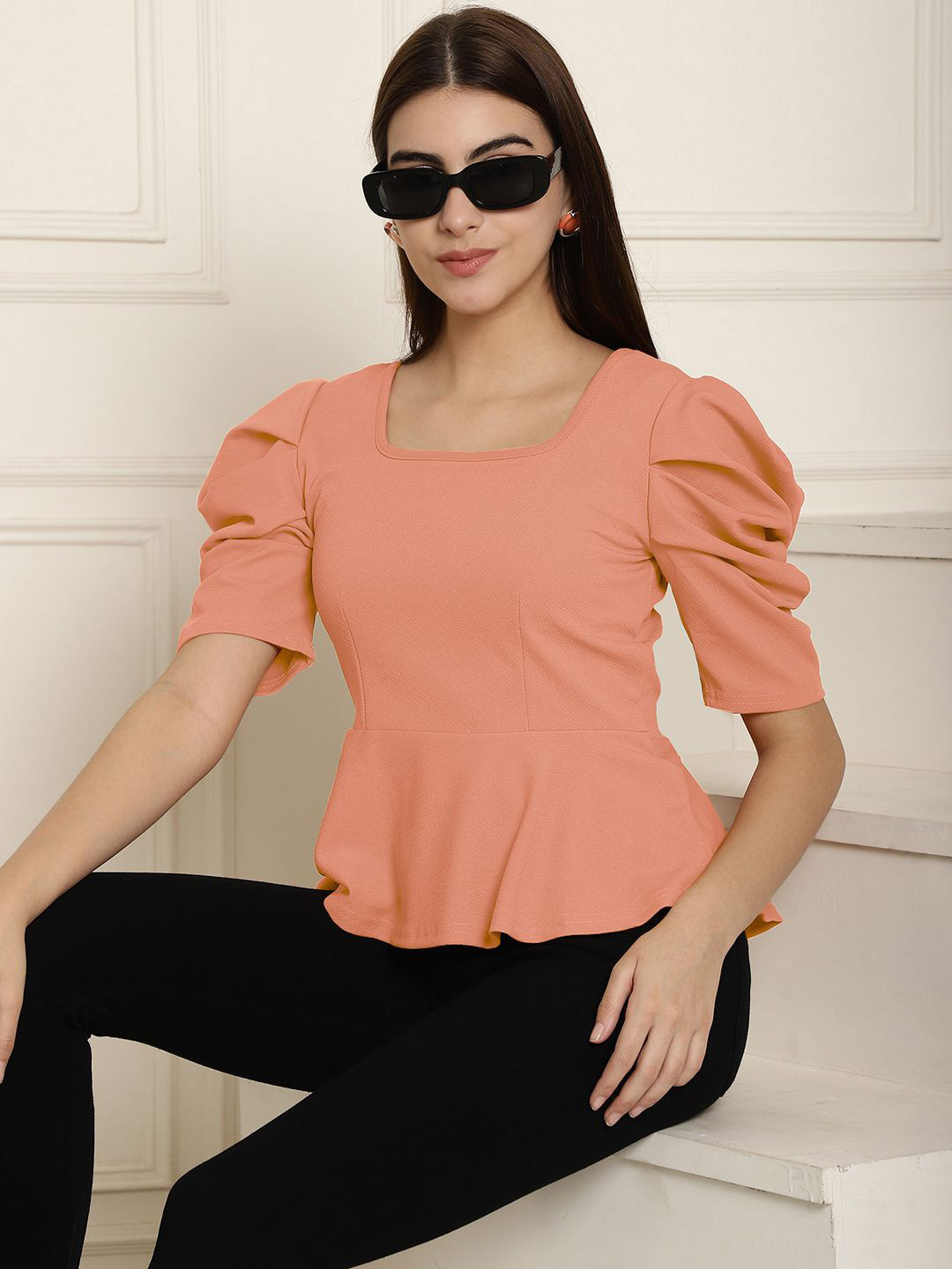 Metronaut Puff Sleeve Peplum Top