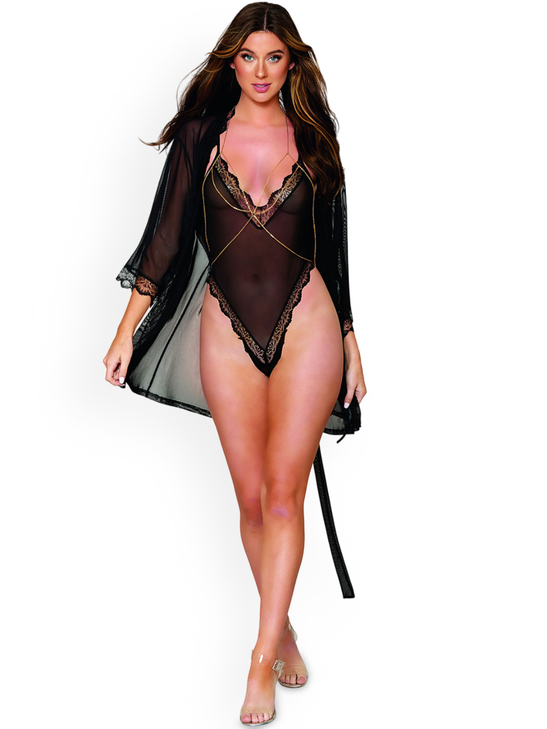 Dreamgirl Lace Trim-Detail Teddy With Robe