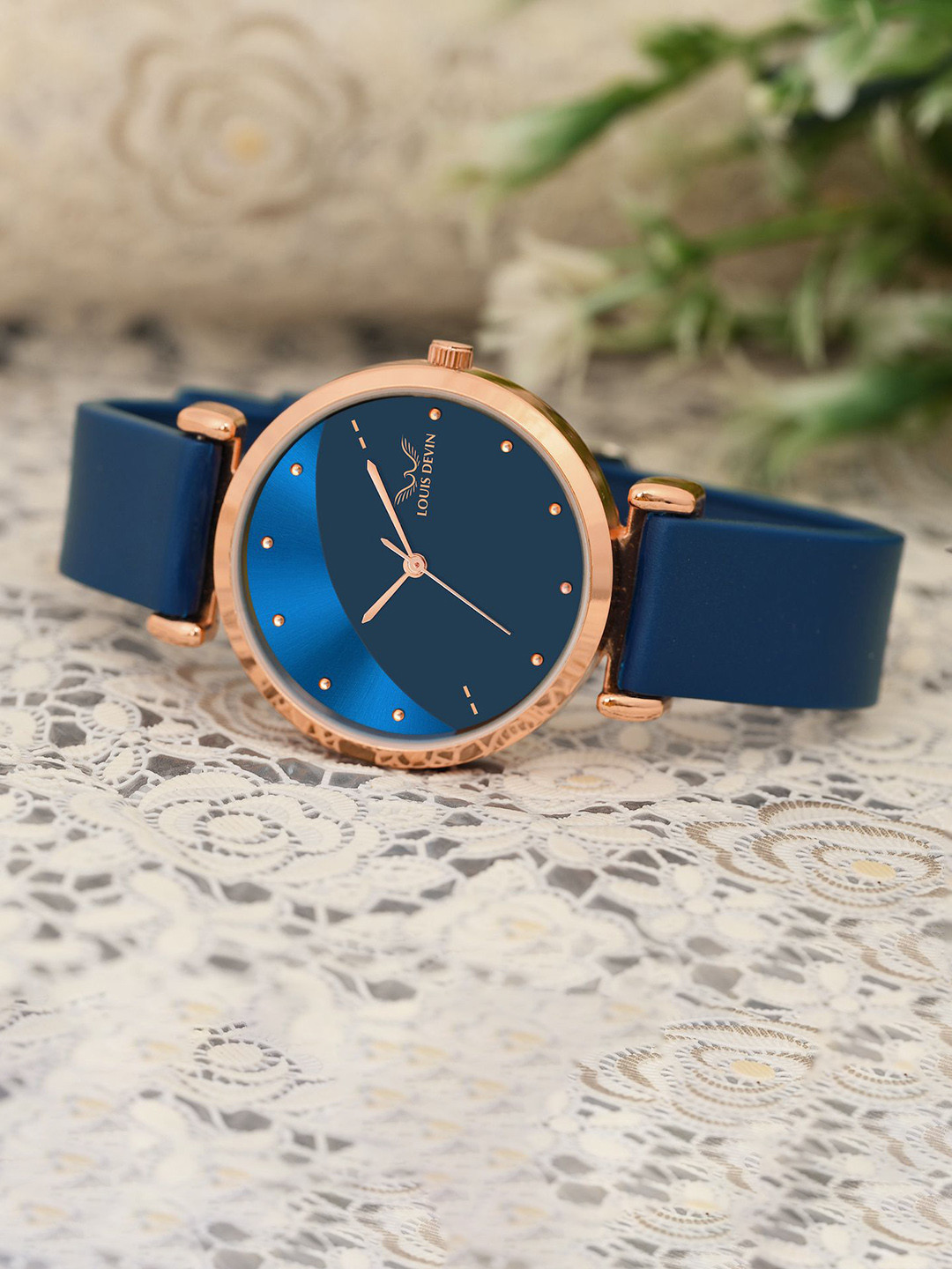 LOUIS DEVIN Women Brass Embellished Dial & Straps Analogue Watch LD-CKL191-BLU