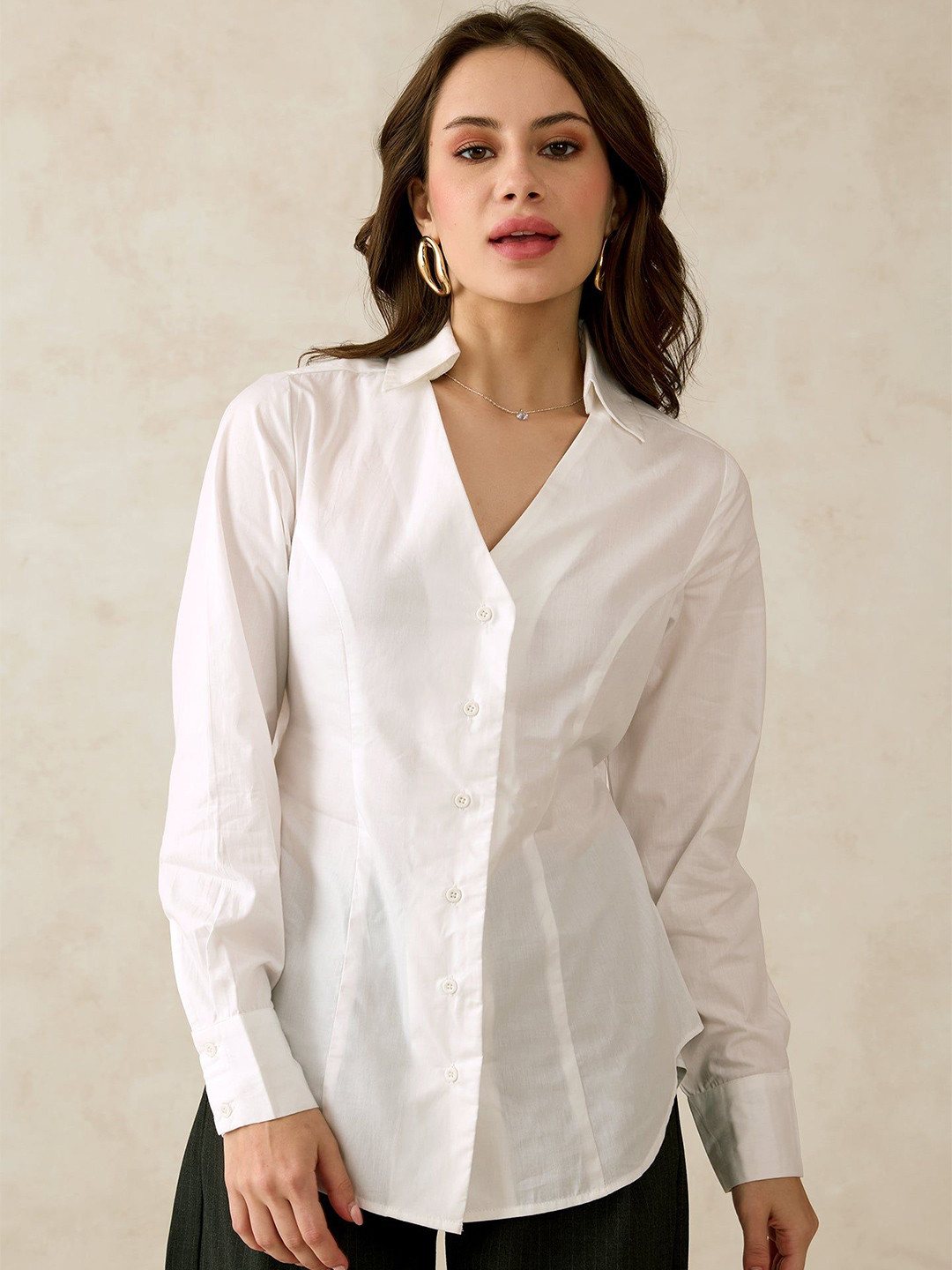 Virgio Pure Cotton Back Cutout V-Neck Shirt