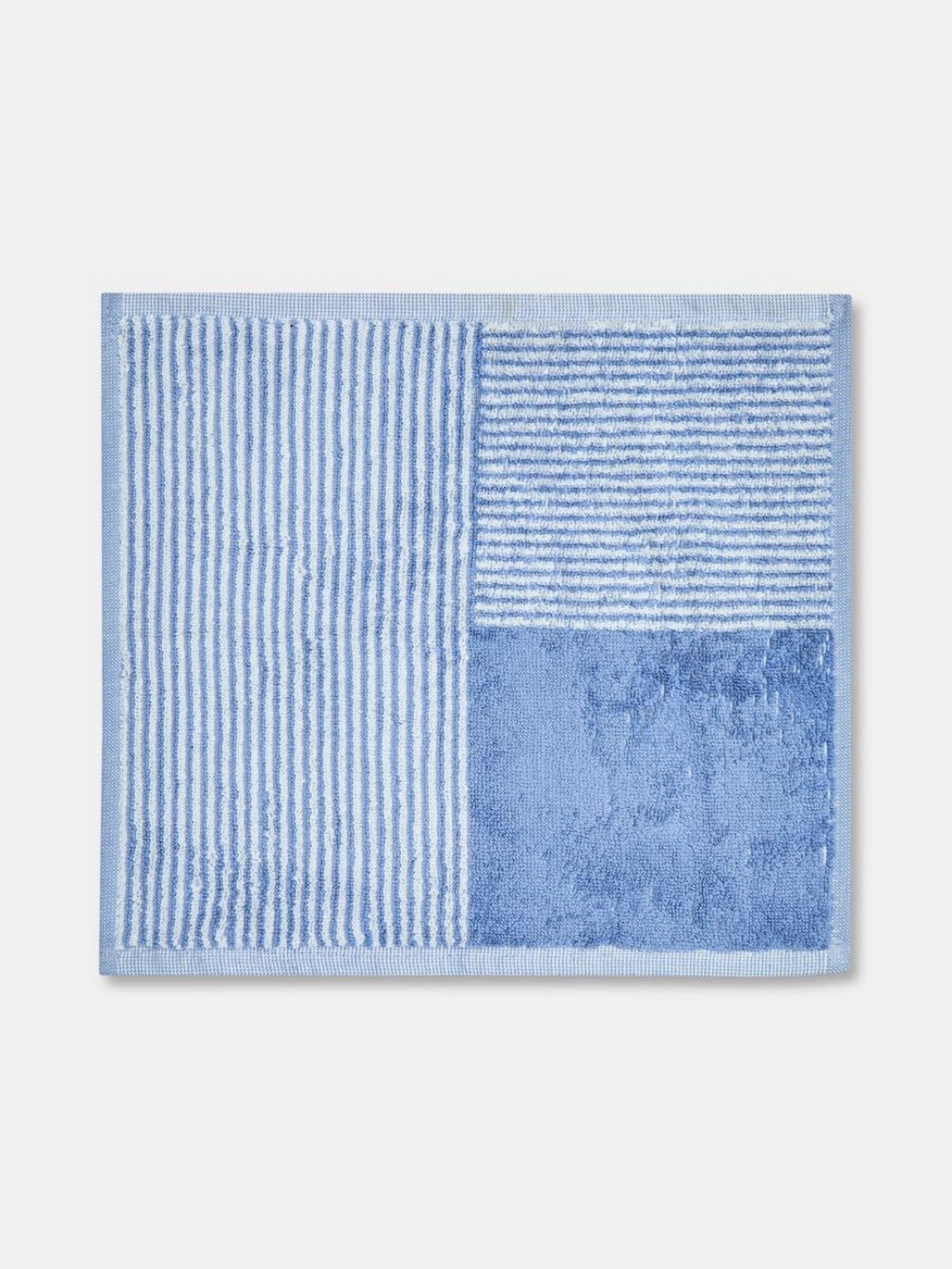 Fabindia 2-Pcs Blue & White Striped Cotton 570 GSM Soft Pile Face Towels