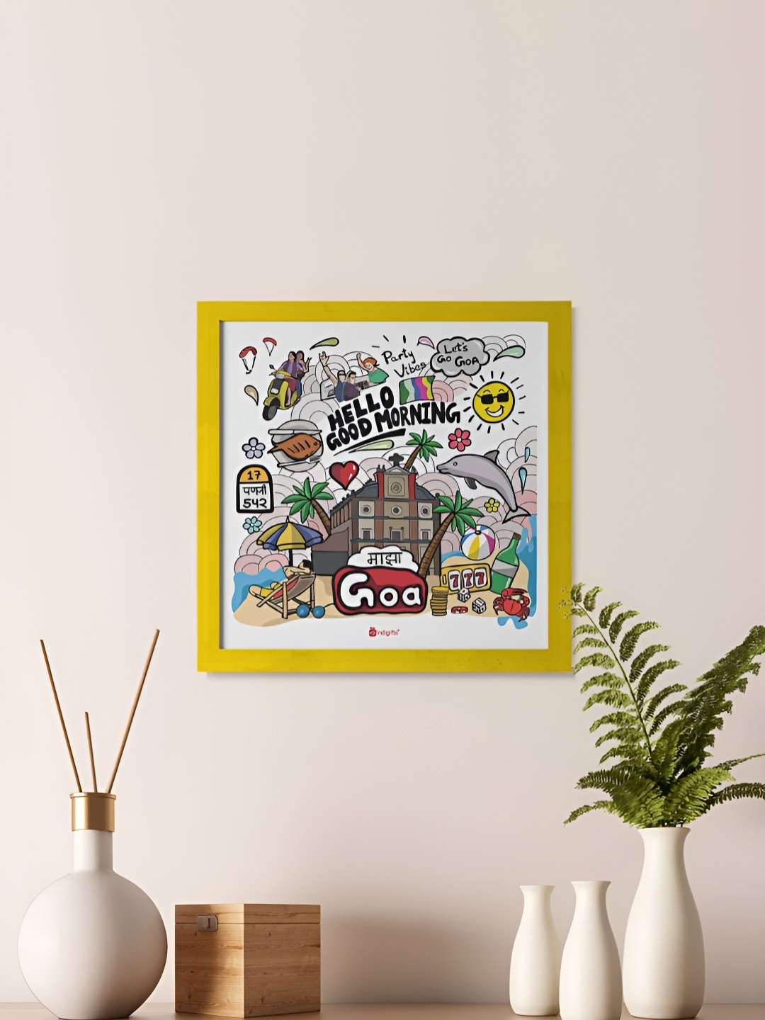 Indigifts Yellow & White Goa Theme Square Wall Art