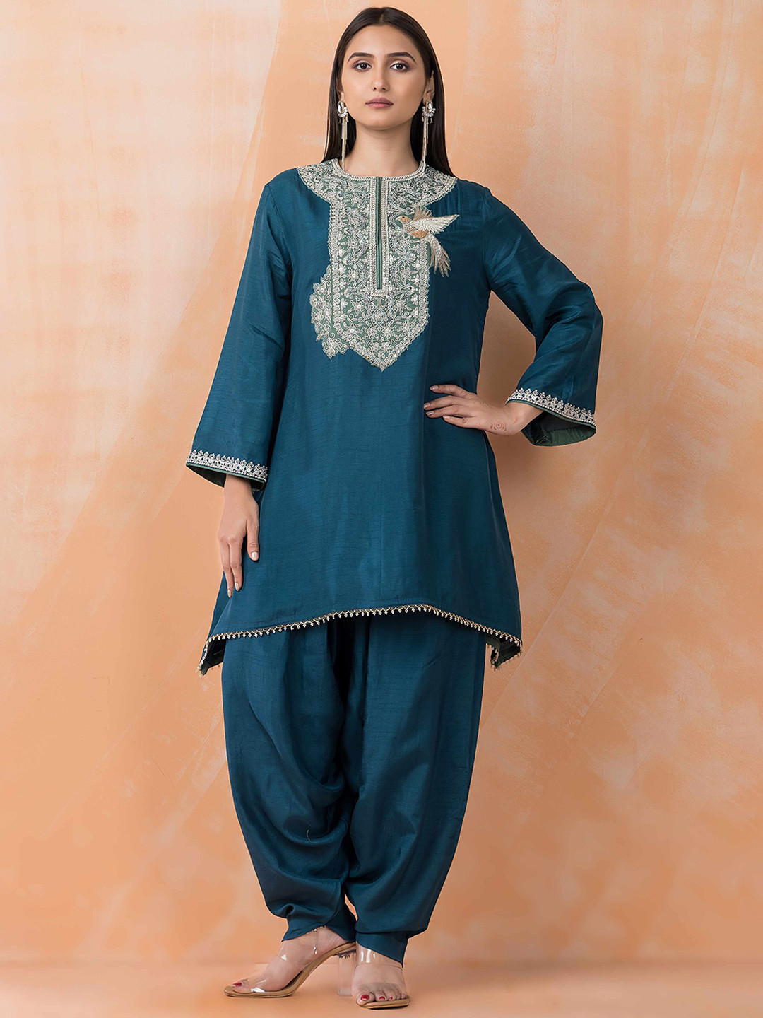 SACRED SUTA Women Ethnic Motifs Embroidered Regular Thread Work Kurti with Dhoti Pants