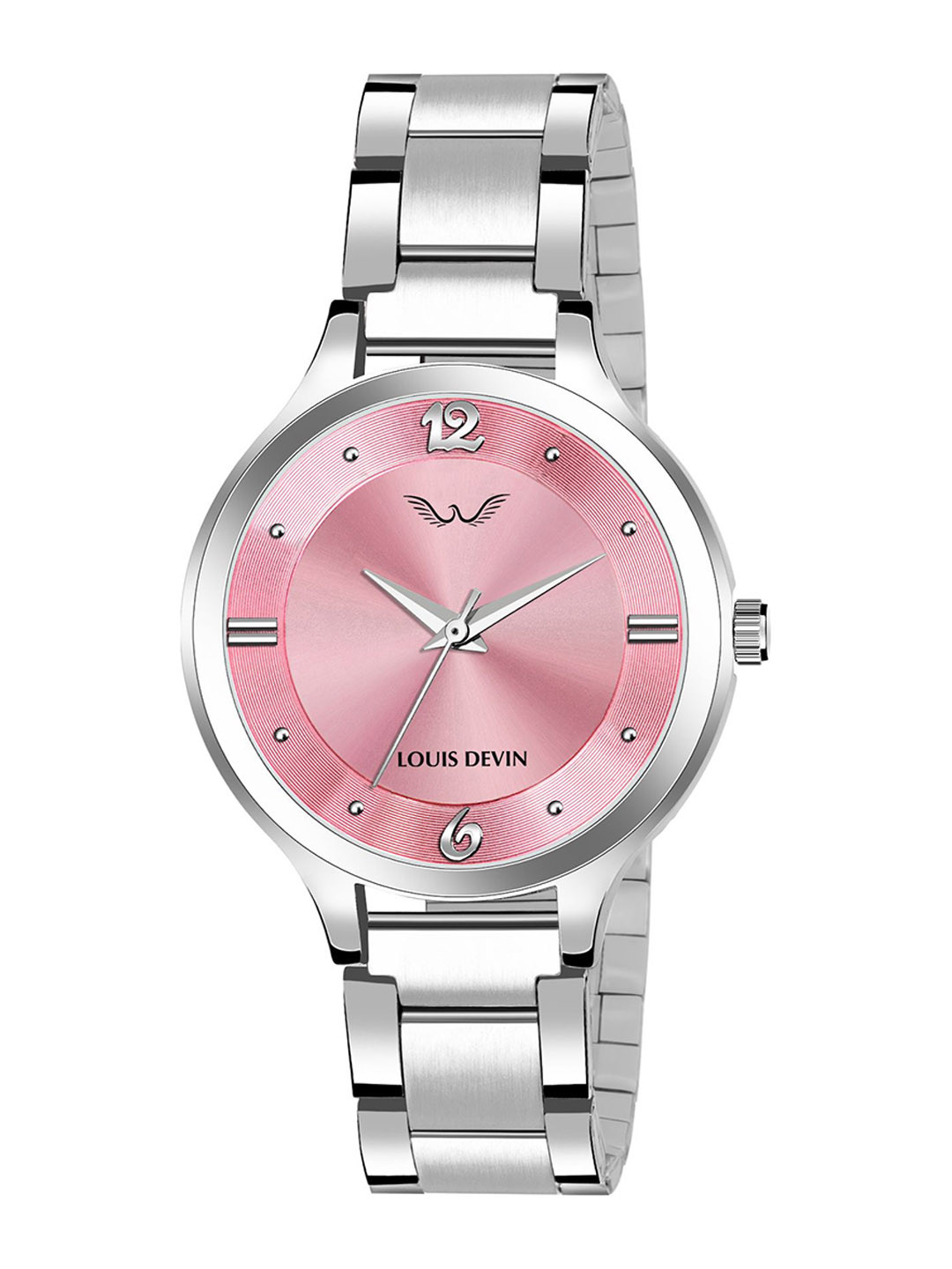 LOUIS DEVIN Women Brass Dial & Stainless Steel Straps Analogue Watch LD-L158-PNK