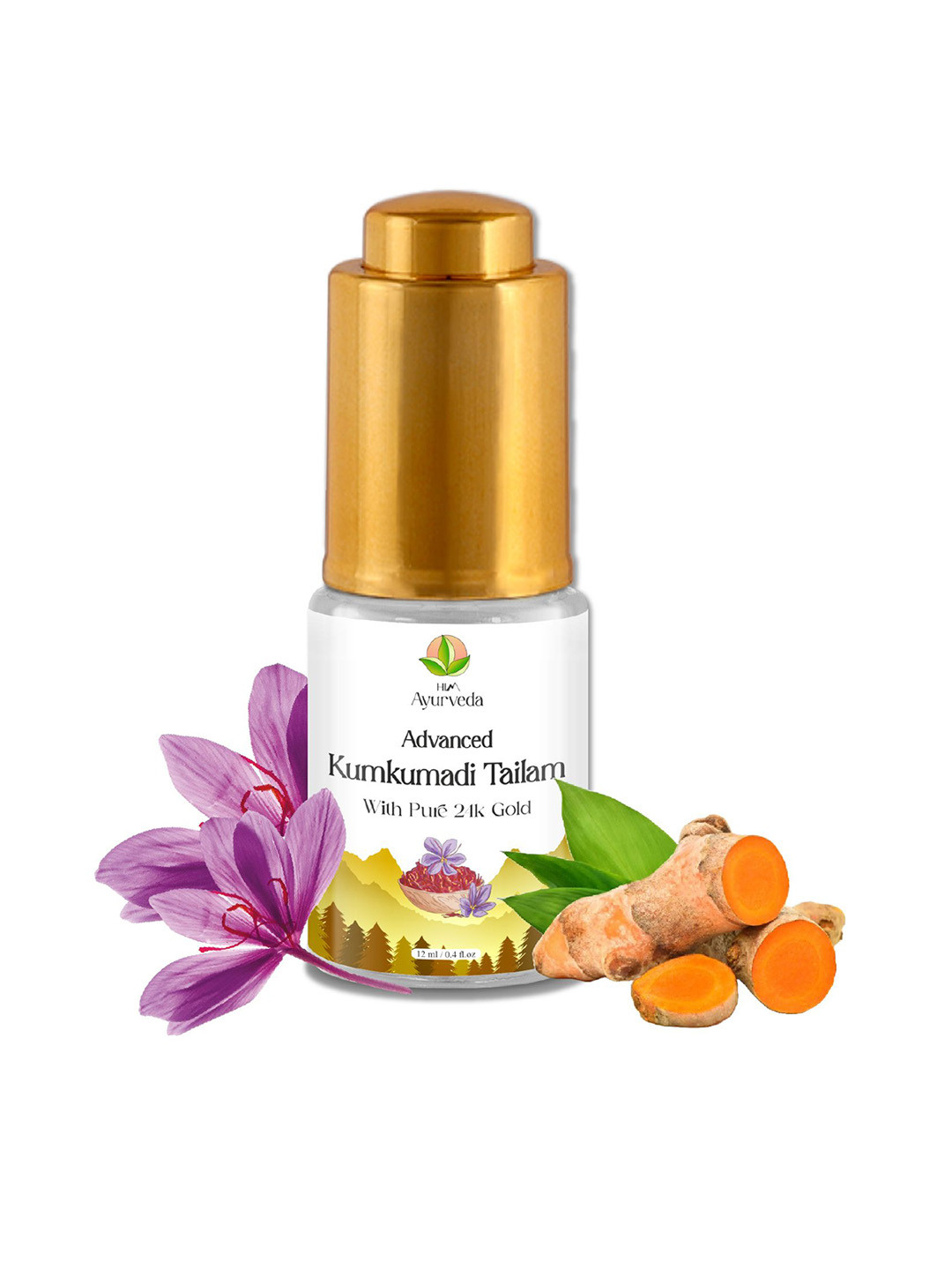 HIM AYURVEDA Kumkumadi Tailam With Pure 24K Gold For Skin Glow - 12 ml