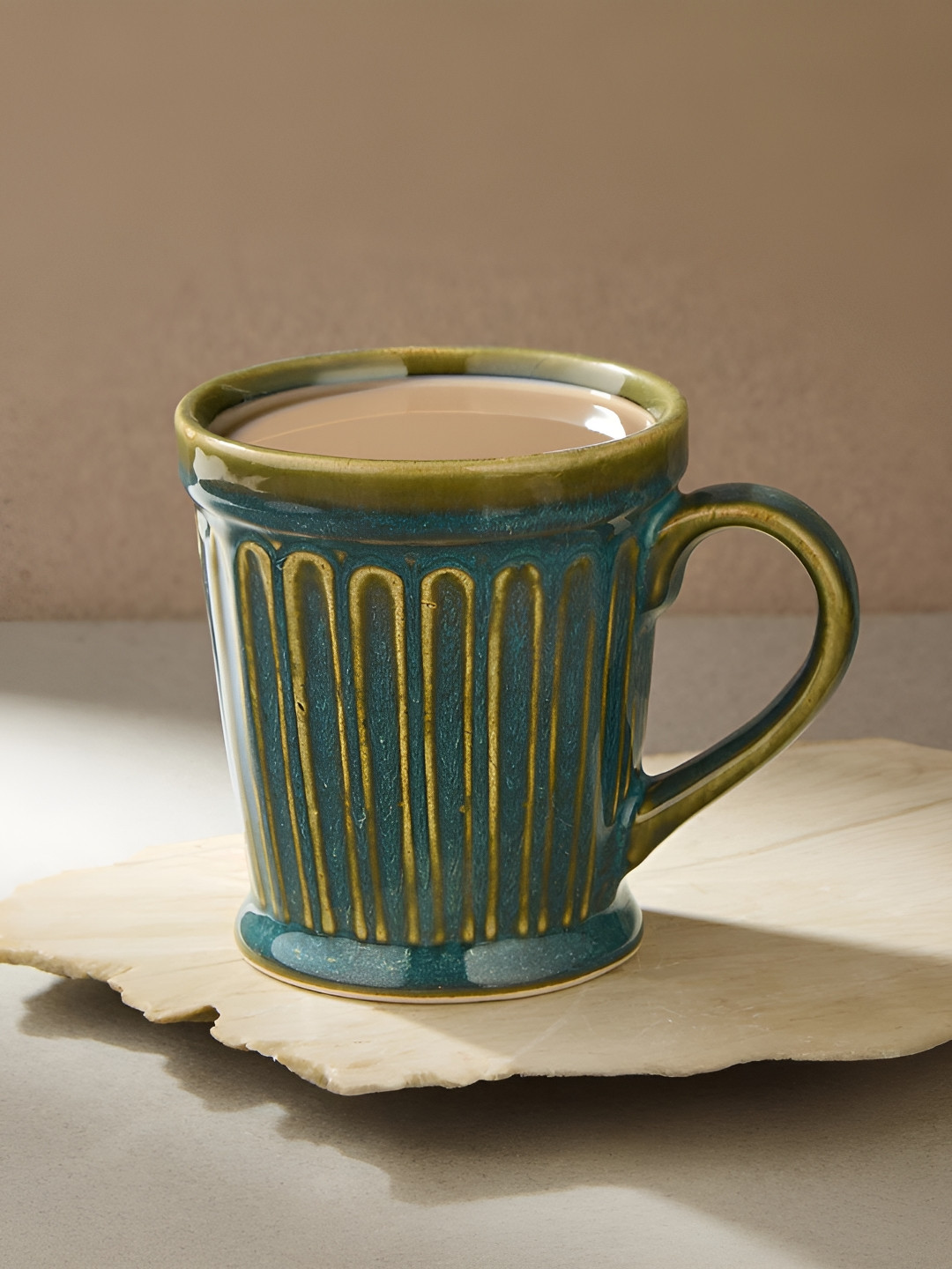 Fabindia Thank You Theme Teal Textured Ceramic Microwave Safe Mug-290ml