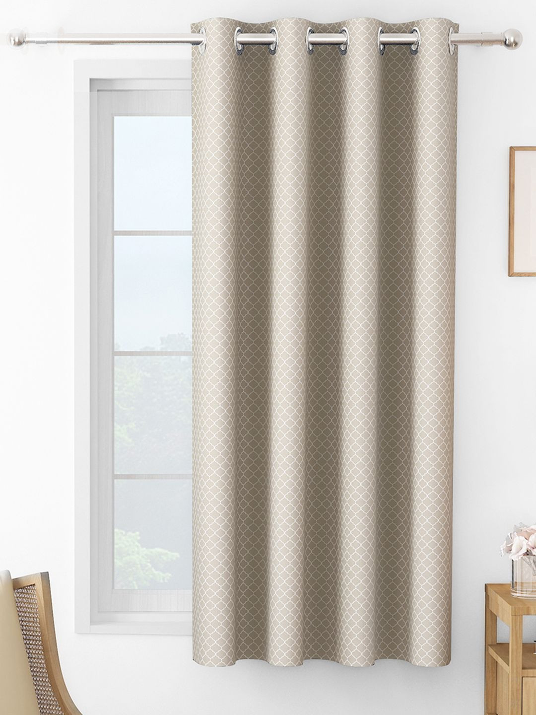 Story@home Brown & White Room Darkening Window Curtain