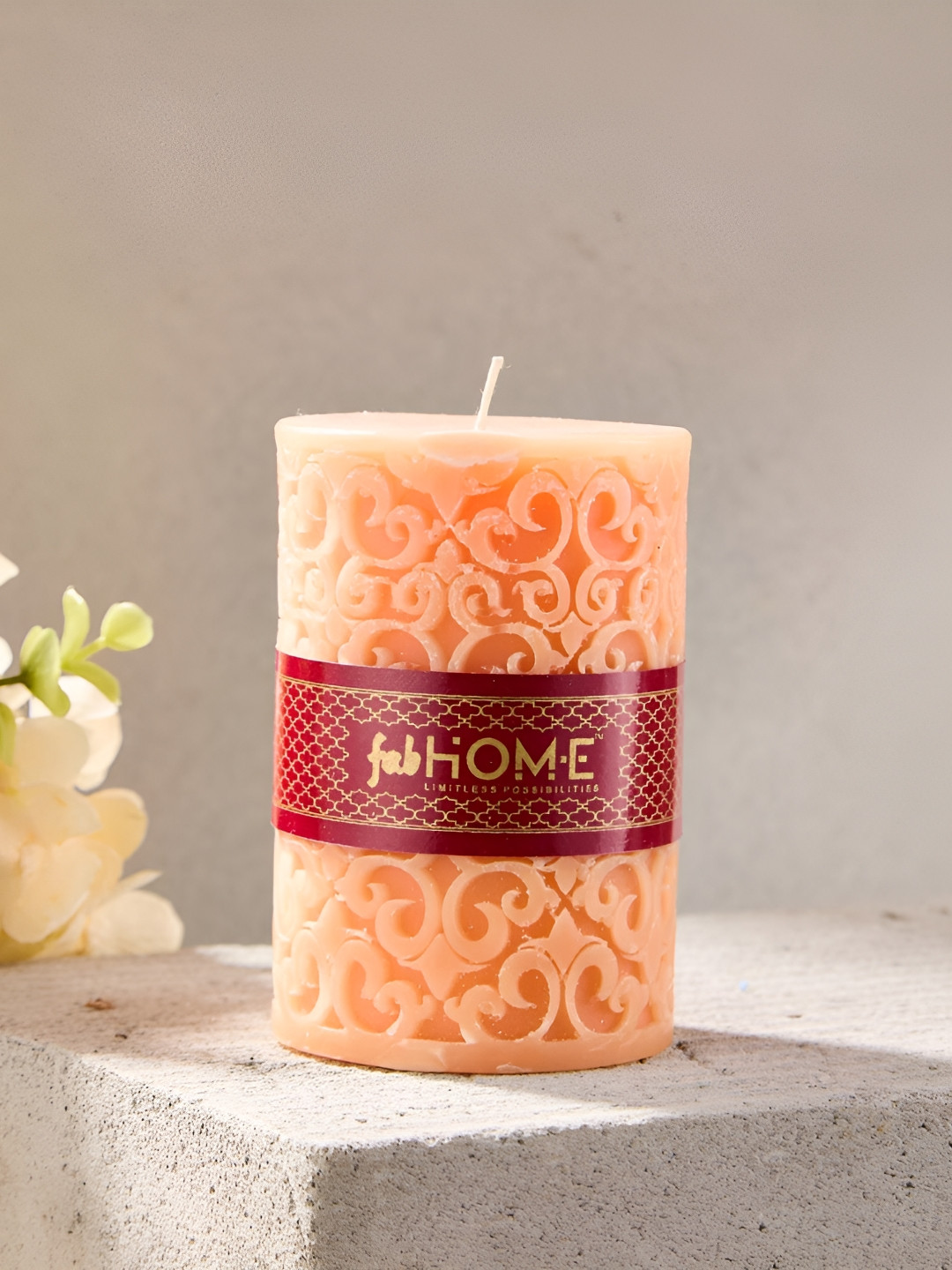 Fabindia Embossed Pillar Candle Long Burning 1 Wick Solid Geometric Regular Candles