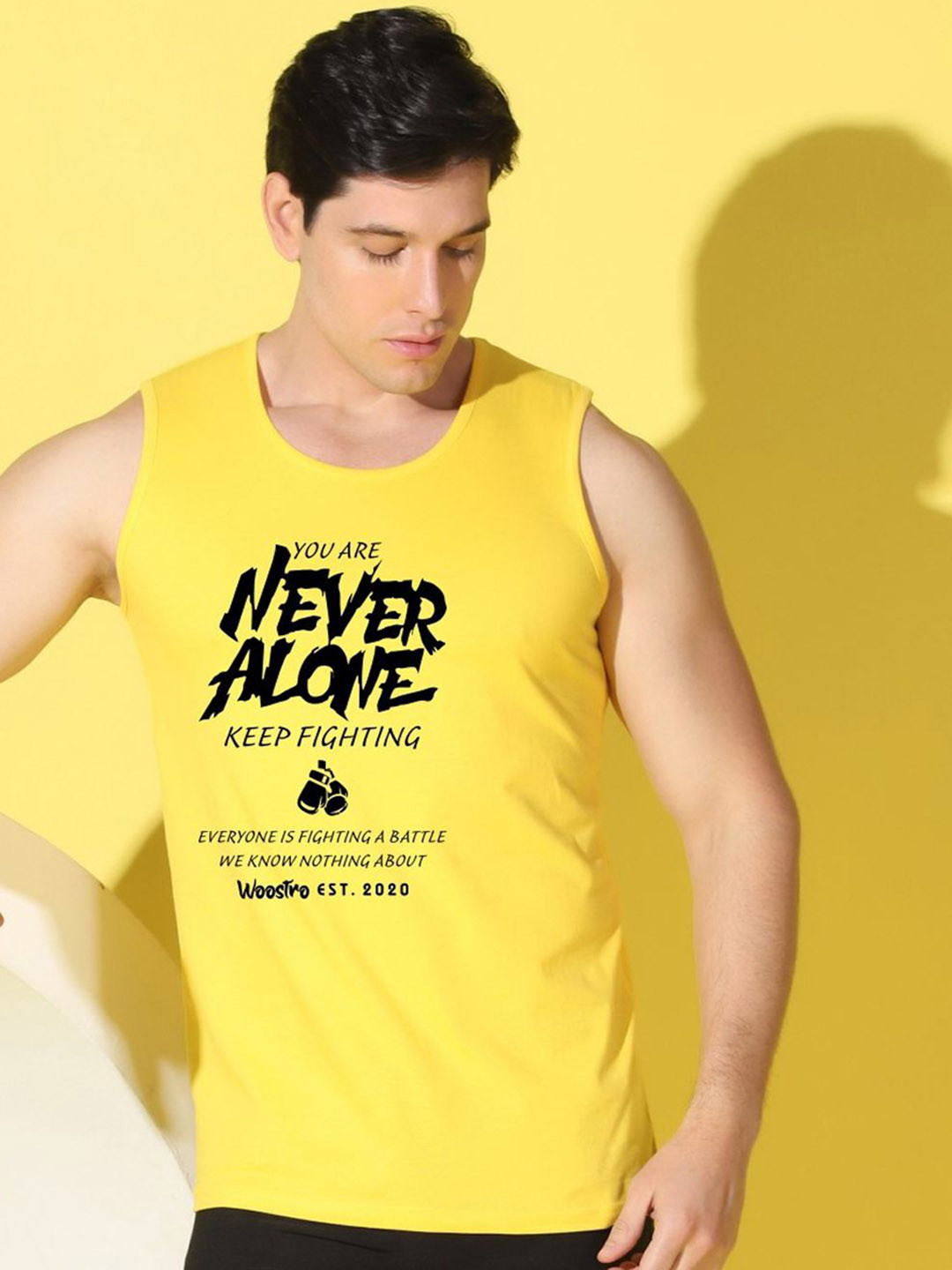 WOOSTRO Printed Gym Innerwear Vest VWS26 ALONE YELLOW
