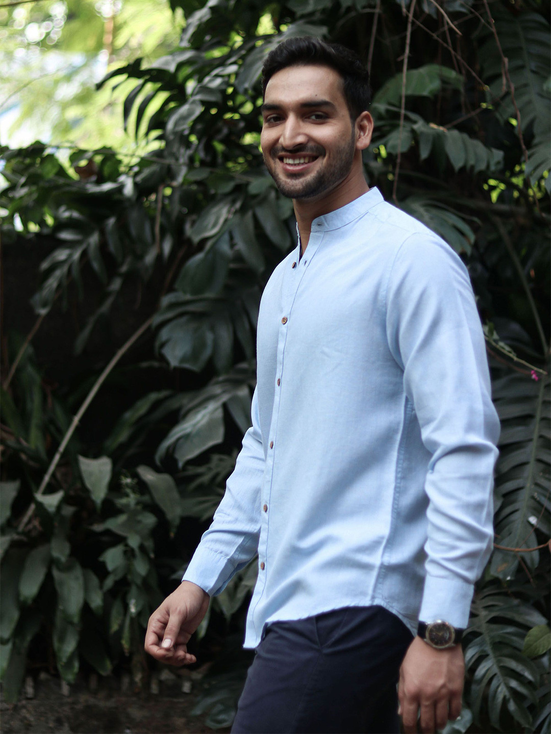 Earthy Route Comfort Band Collar Opaque Formal Shirt