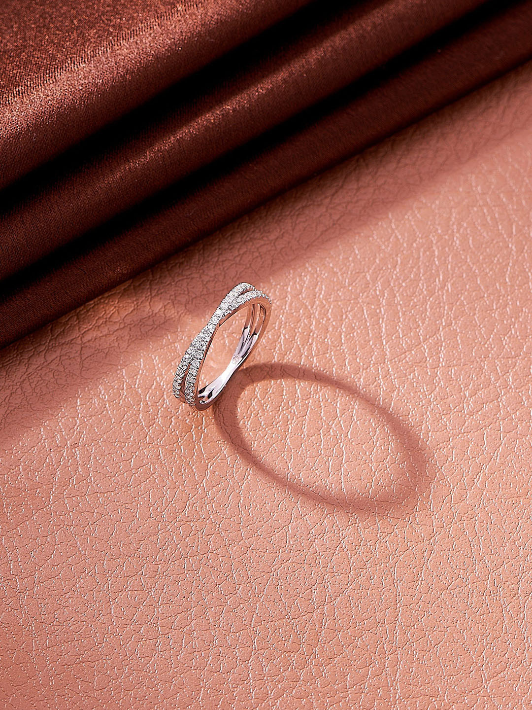 Nipura 925 Sterling Silver Rhodium-Plated CZ Studded Crisscross Cuff  Finger Ring