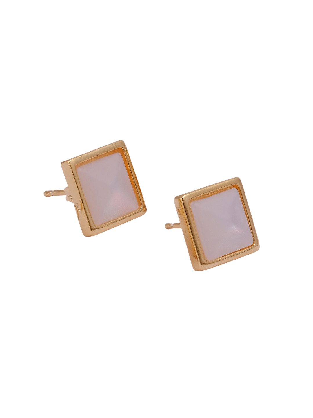 EL JOYERO Gold-Plated Mother Of Pearl Studded Square Studs