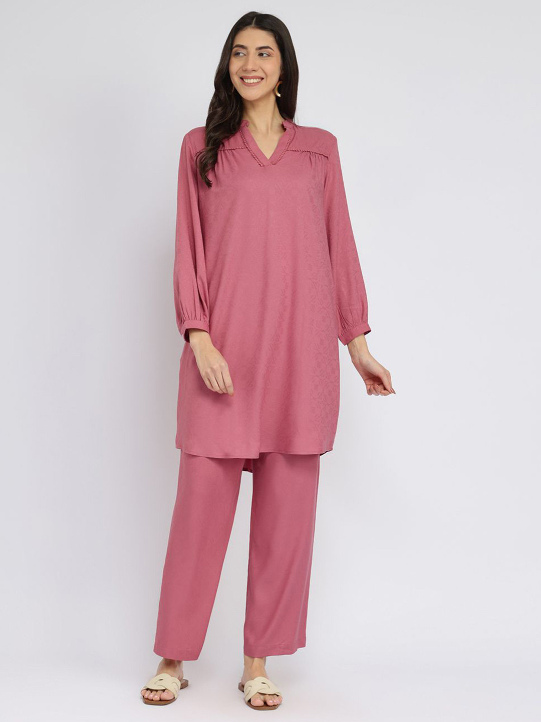 Pink Fort Pink Soft Textured Rayon Solid Co-ord Set