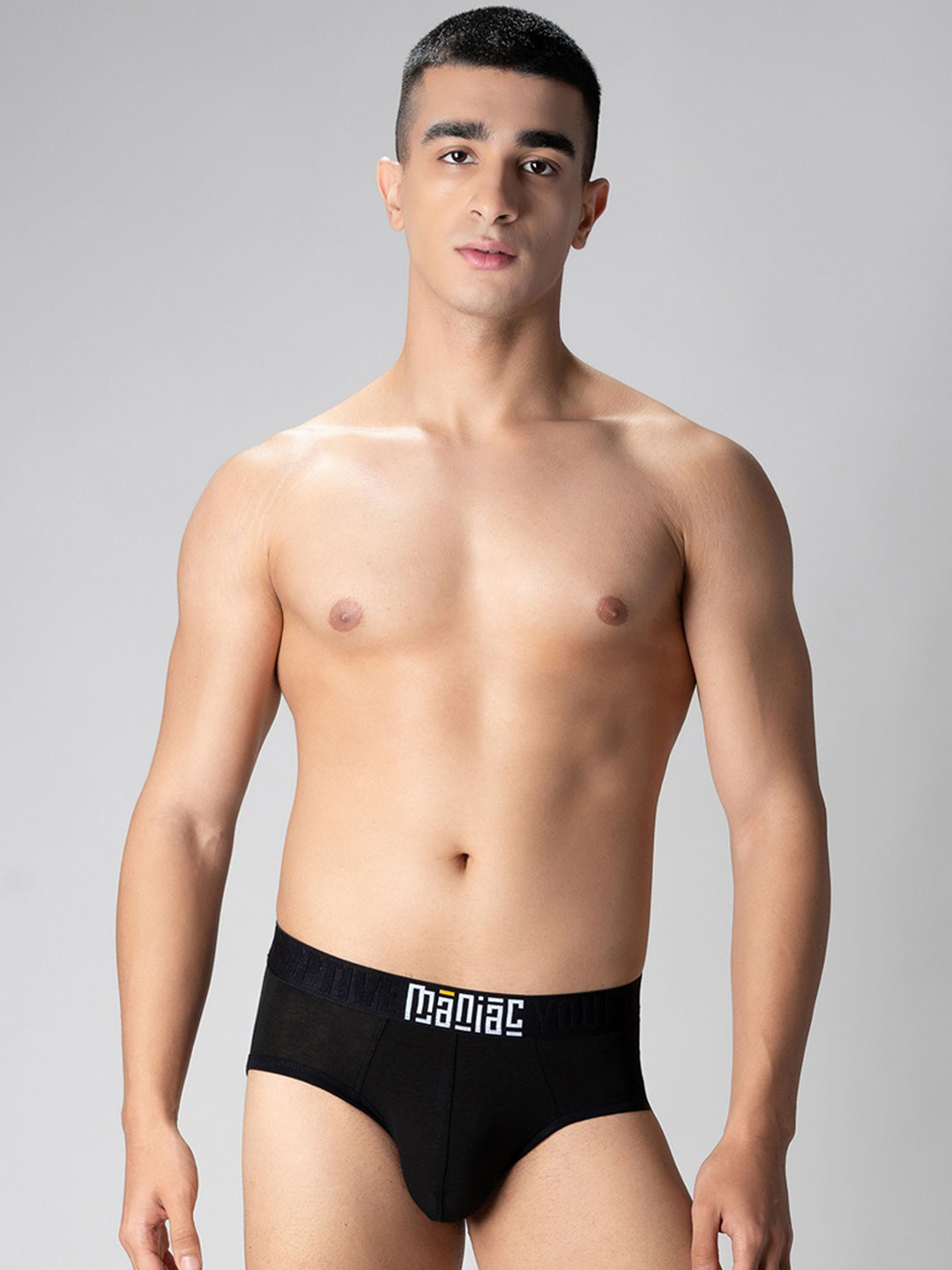 Maniac Cotton Mid Rise Basic Briefs MN24-MODAL-BLACK-BRIEF-S