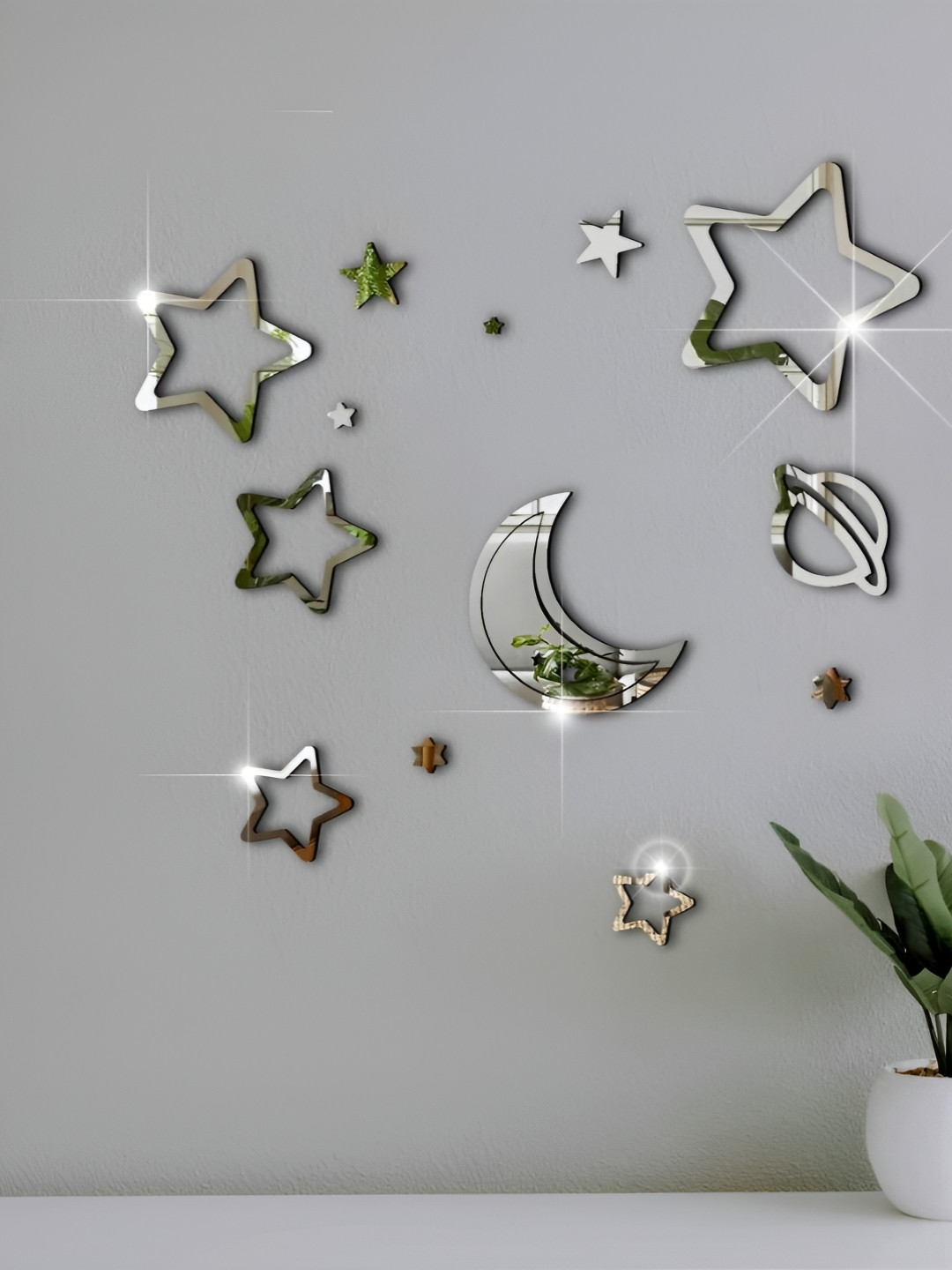 VAH Kya Bat Hai !! Moon Star Galaxy Glass Matte Sticking Hall Wall Hangings-7.9In