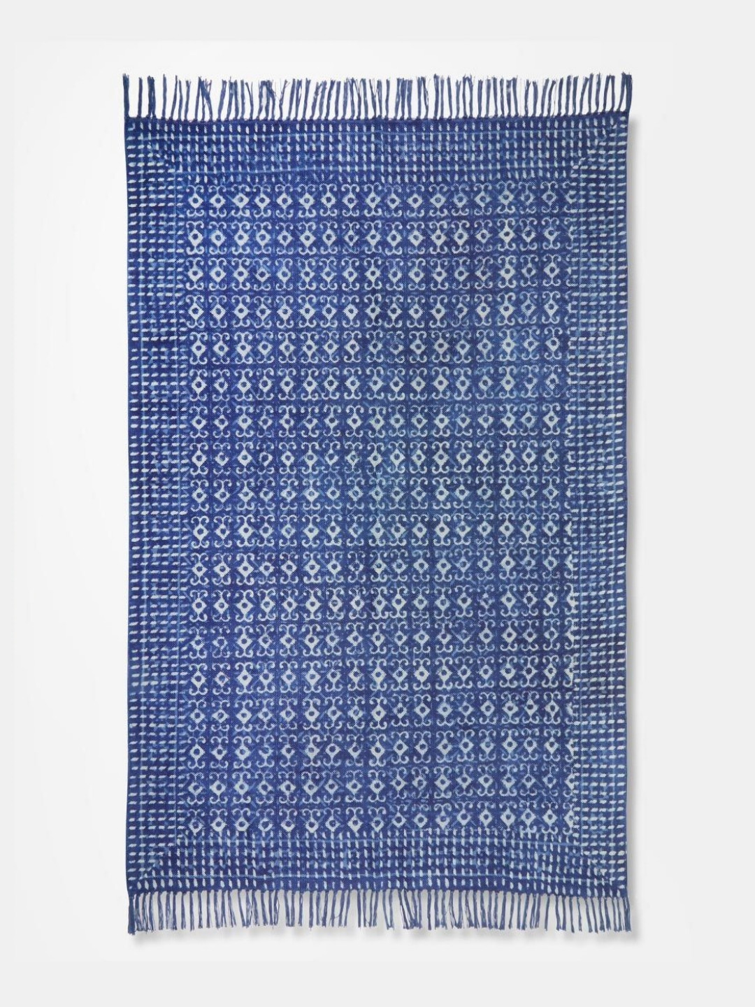 Fabindia Blue & White Printed Rectangular Large Dhurrie