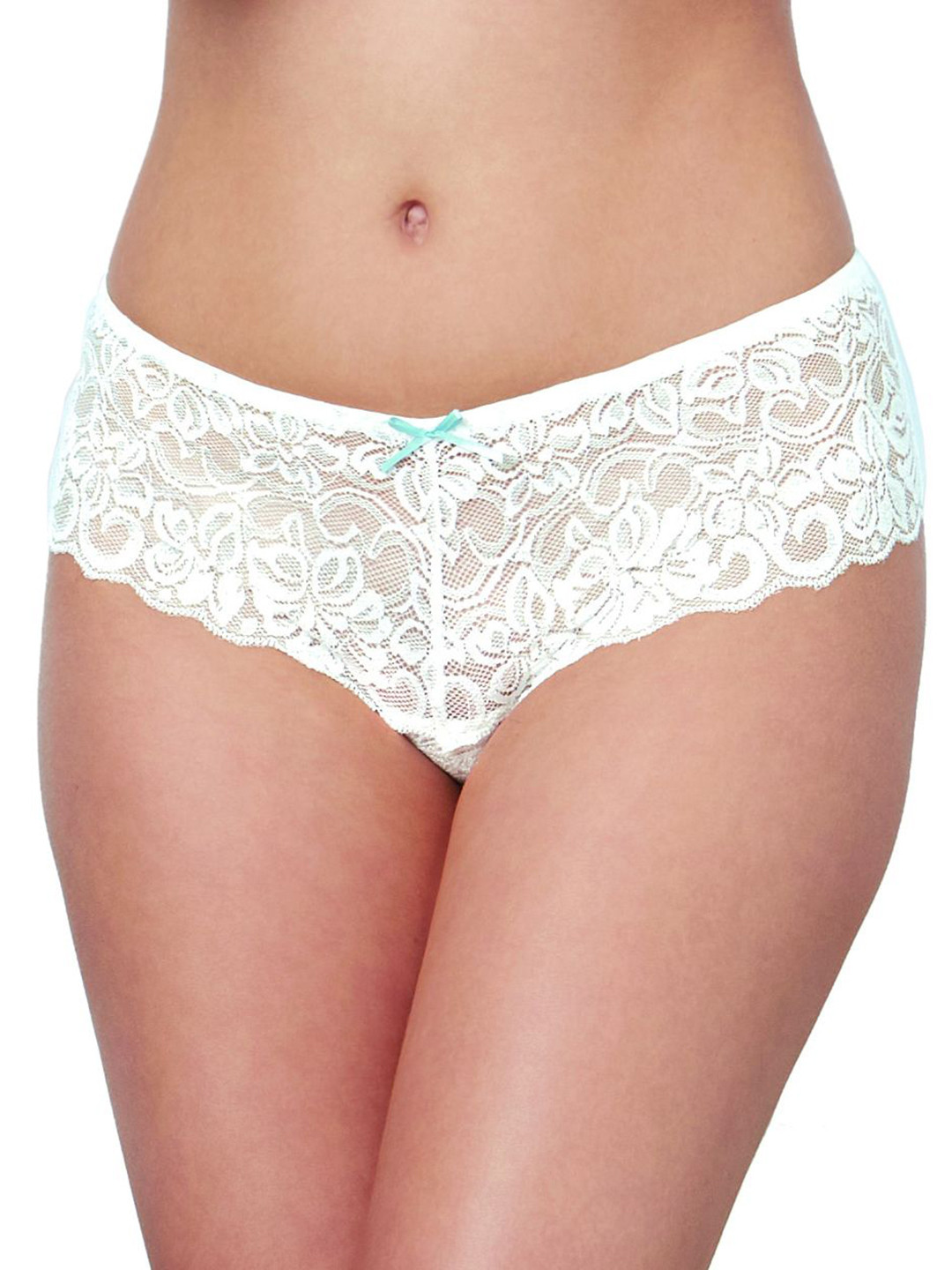 Dreamgirl Scalloped Lace Low-Rise Crotchless Boy Short With Bow-Detail 7177-WHT-S-White