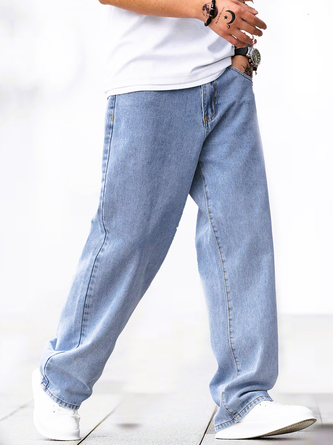ZAYSH Men Low Distress Light Fade Stretchable Jeans - Baggy