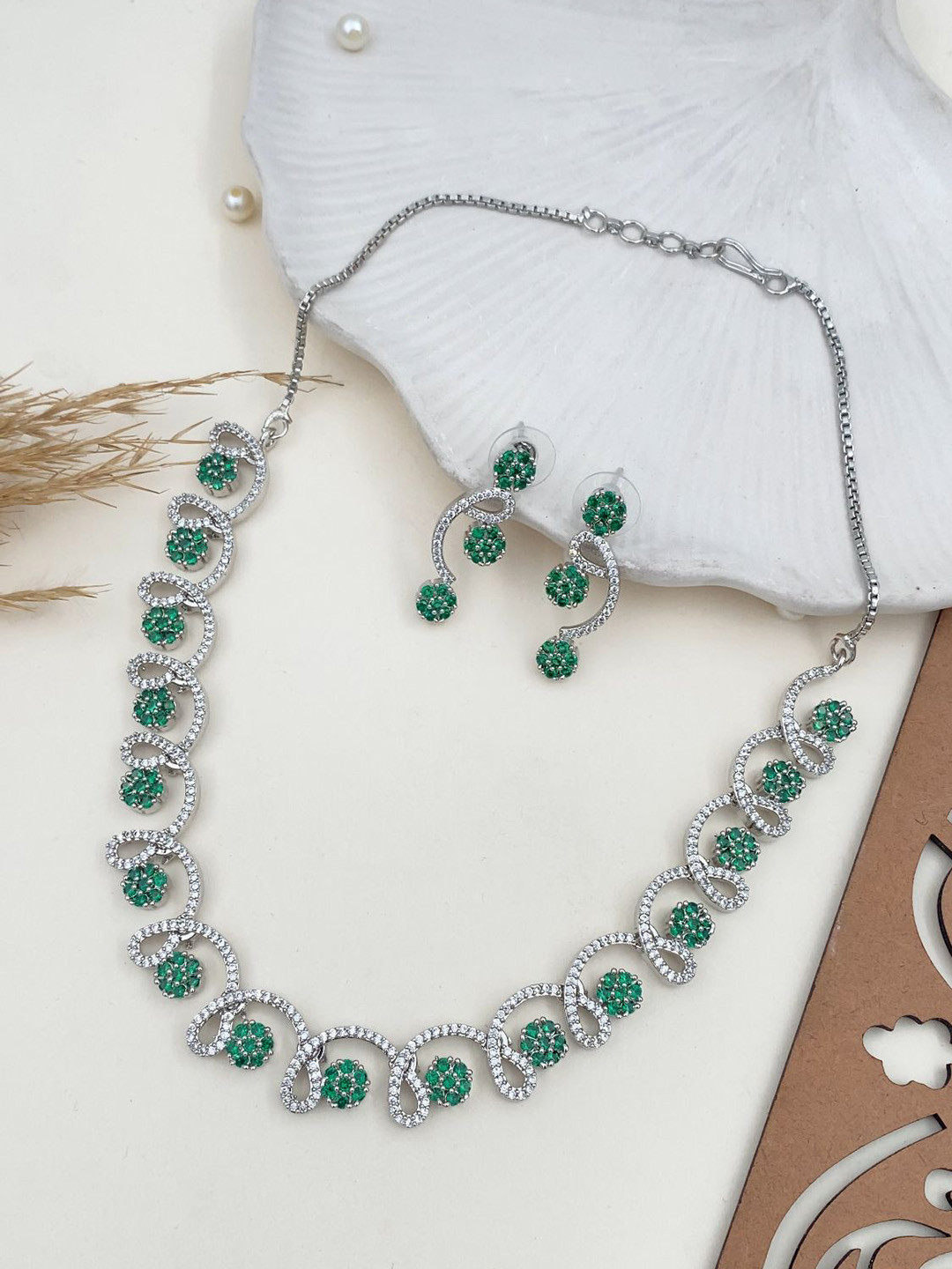 Rare Bello Sliver Plated American Diamond Studded Jewellery Set