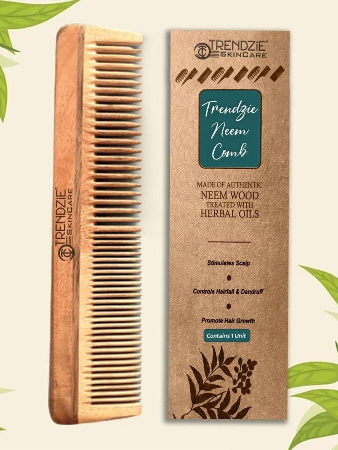 TRENDZIE SKIN CARE Handmade Neem Wooden Comb Hair Growth, Hairfall & Dandruff Control