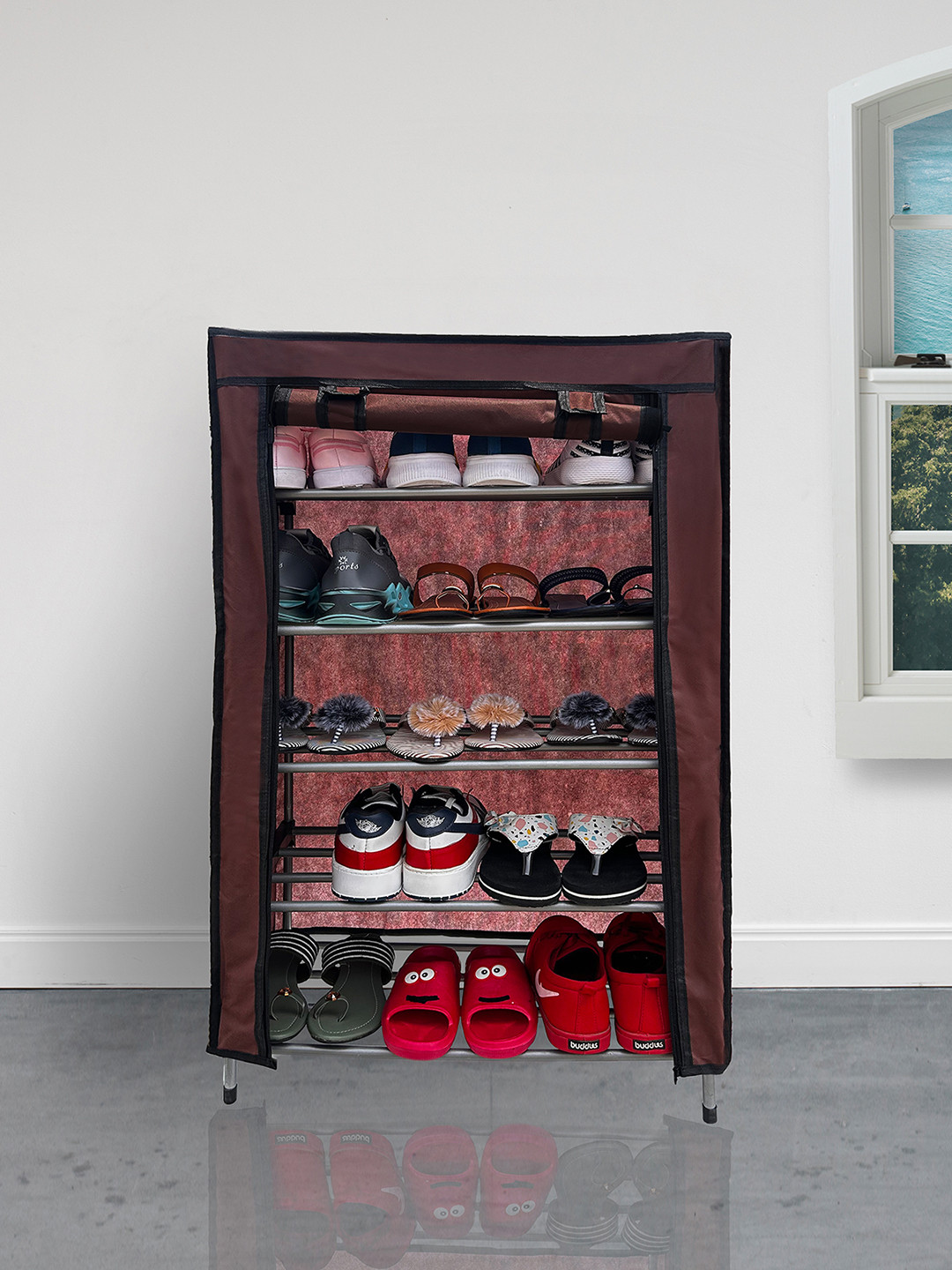 Rmerchants Brown 5 Tiers CollapsibleWardrobe