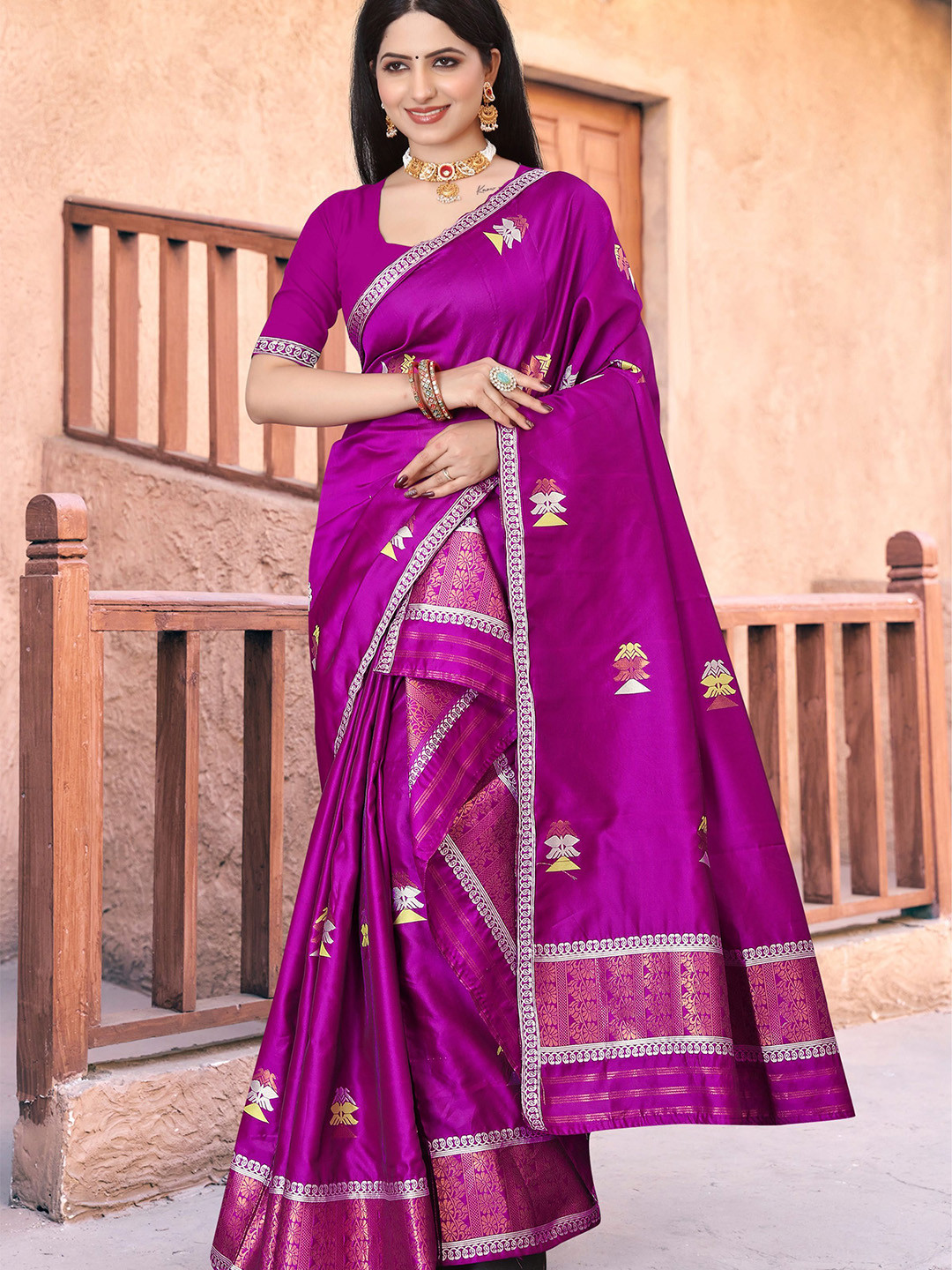 KAMDAR Poly Paat Silk Zari and Jacquard Weave Mekhela Sador