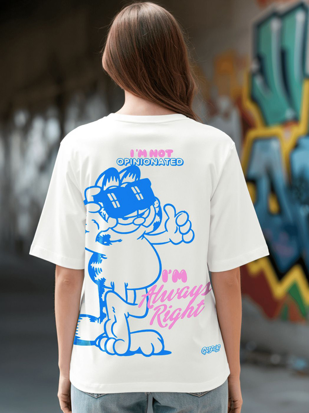 Bewakoof Official Garfield Merchandise Women Mad Cool Graphic Printed Oversized T-shirt