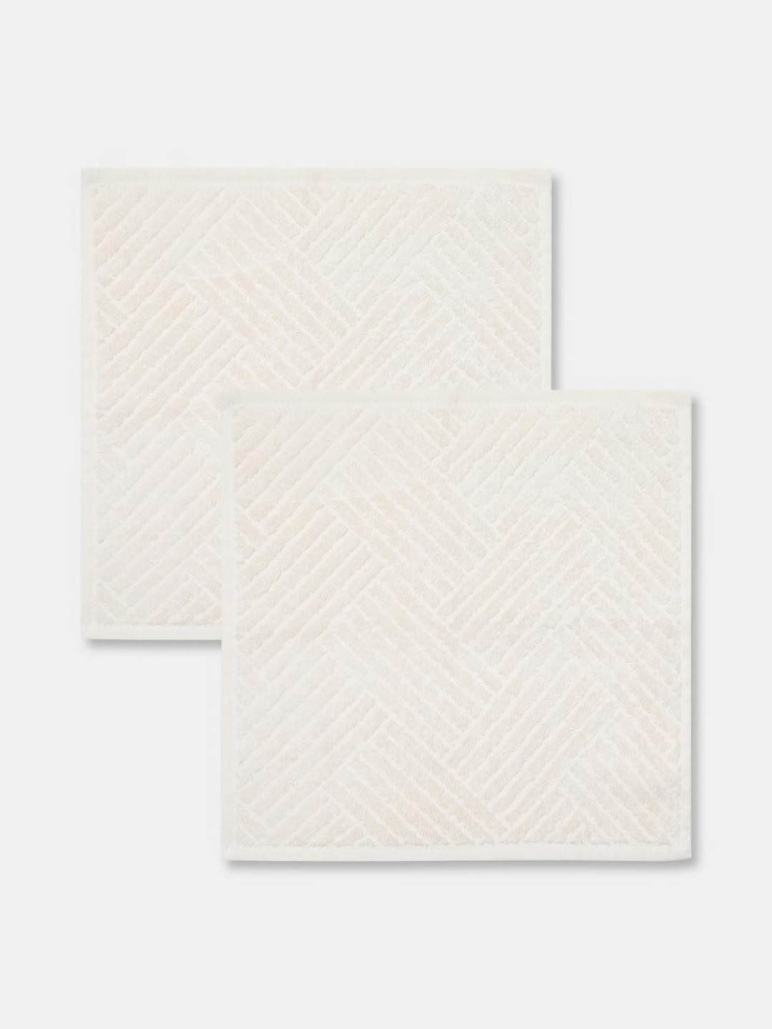 Fabindia 2-Pcs Off-White Striped Cotton Soft Pile Face Towels
