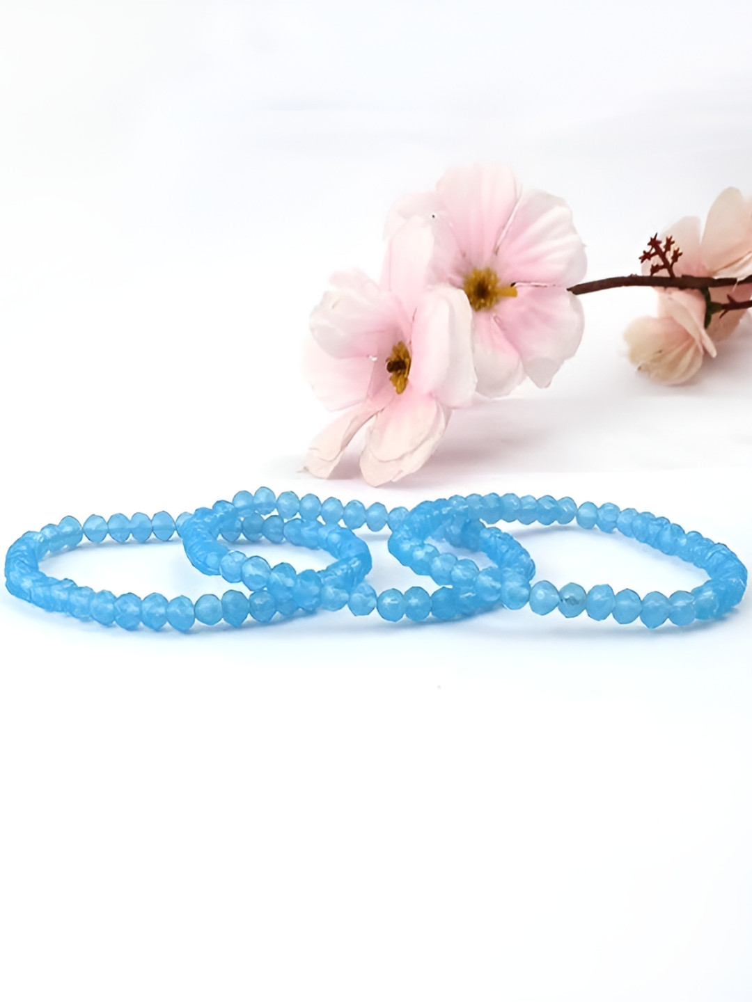 SANKALAN CREATIONS Glass Beaded Stretch Bracelet Blue Stone Natural Living Room Set of 3 Small Showpieces -