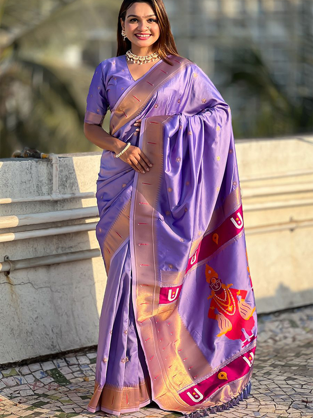 all about you Ethnic Motifs Silk Blend Paithani Saree
