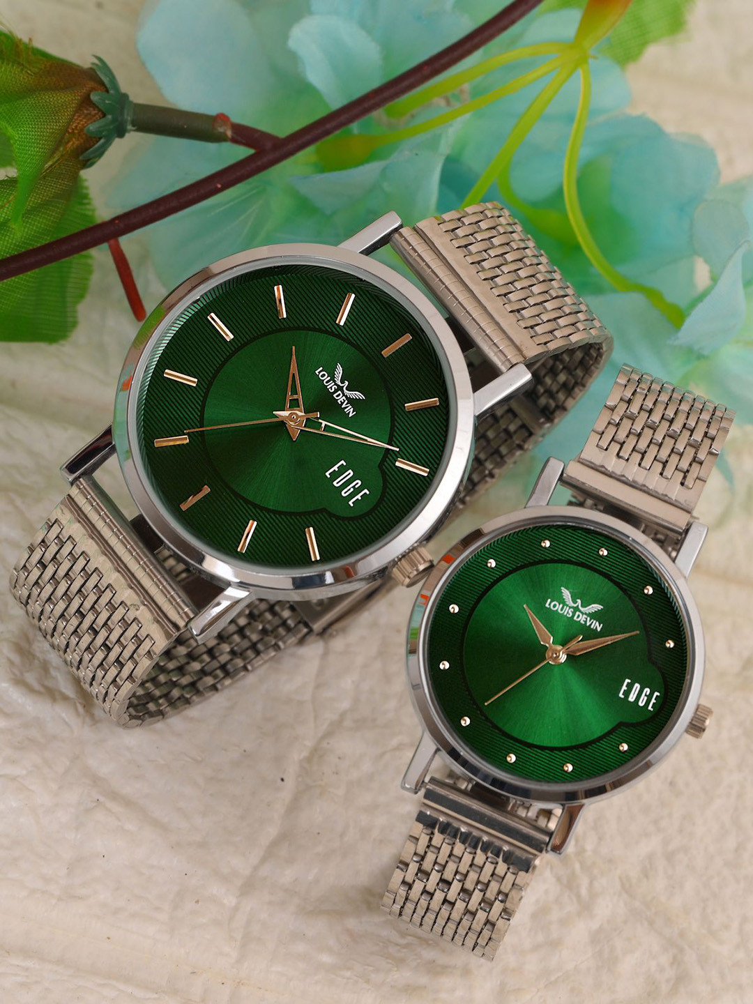 LOUIS DEVIN Unisex Brass Dial & Stainless Steel Straps Analogue Watch LDCM-WT092-GRN-CH