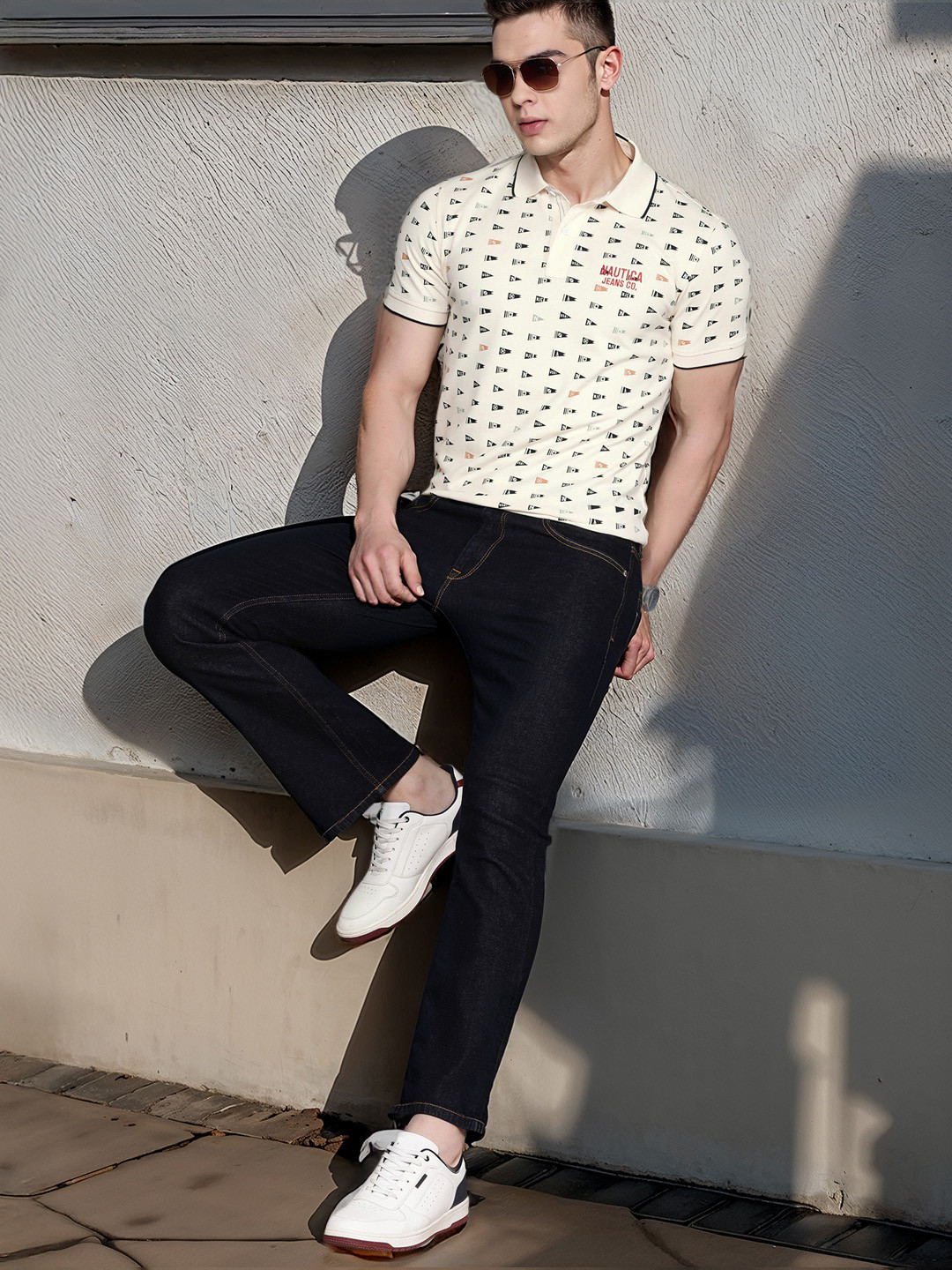 Nautica Nautical Printed Polo Collar Pure Cotton T-shirt