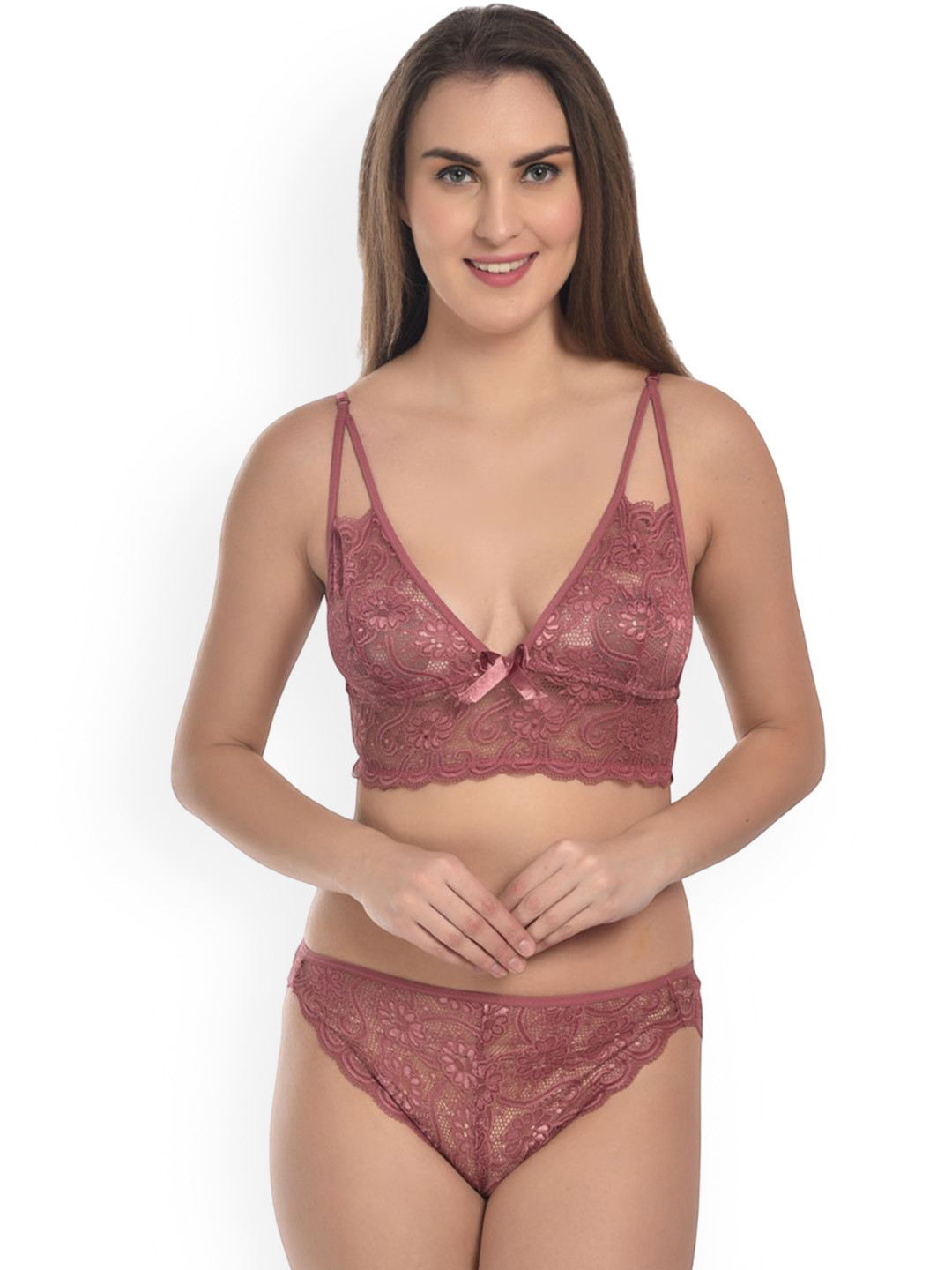 new blue eyes Floral Patterned Lace Lingerie Set NBE_170-lingerie-PINK_S