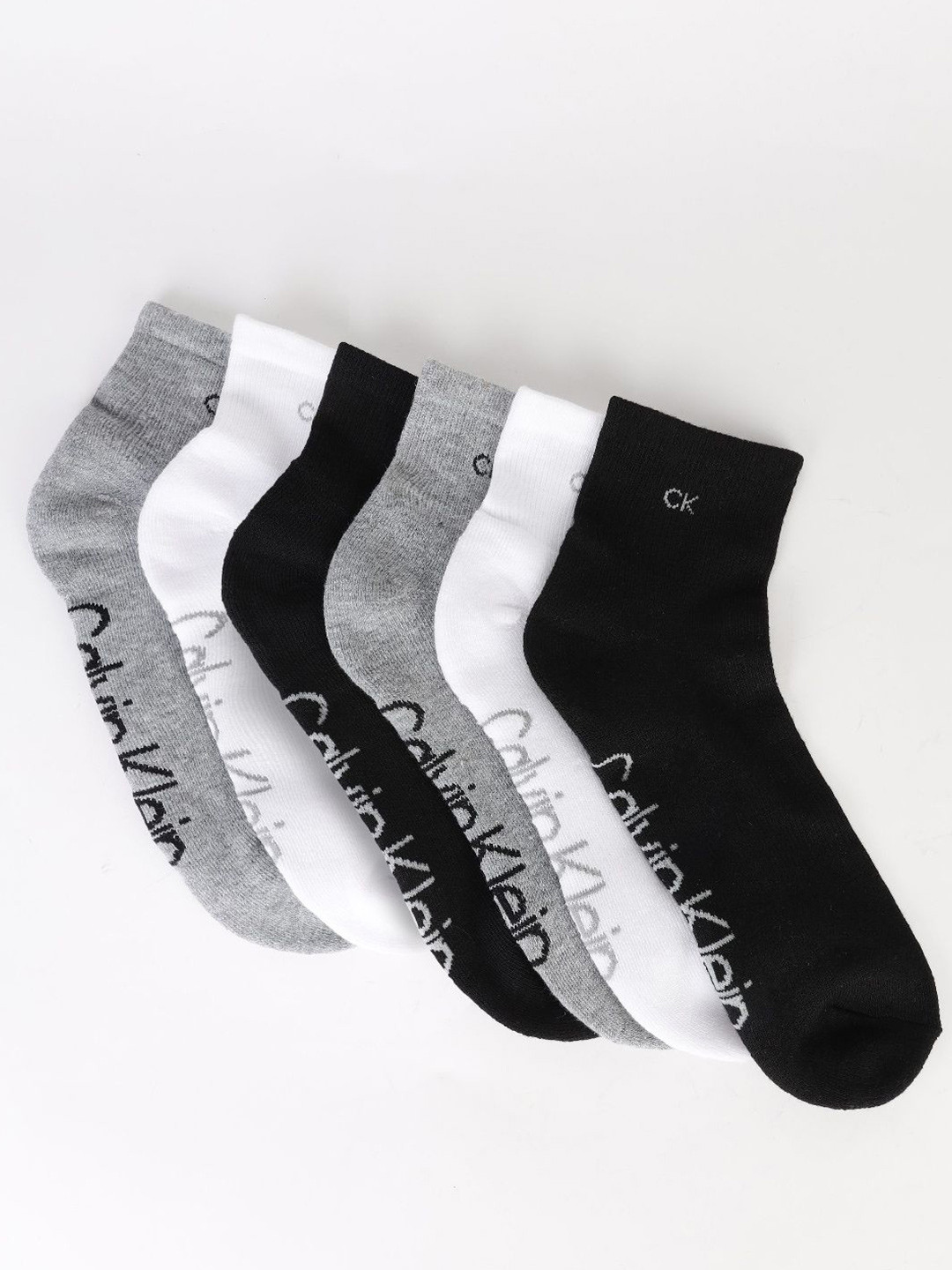 Calvin Klein Men Pack Of 6 Logo Patterned Ankle-Length Socks