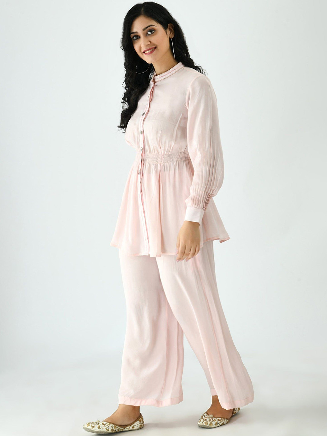SEEDS OF FUSION Pure Cotton Mandarin Collar Top With Trousers Co-Ords