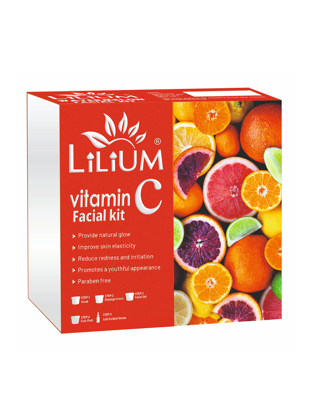 Lilium 6- Step Vitamin C Facial Kit - Scrub- Cream- Gel- Pack- Serum- 410 g