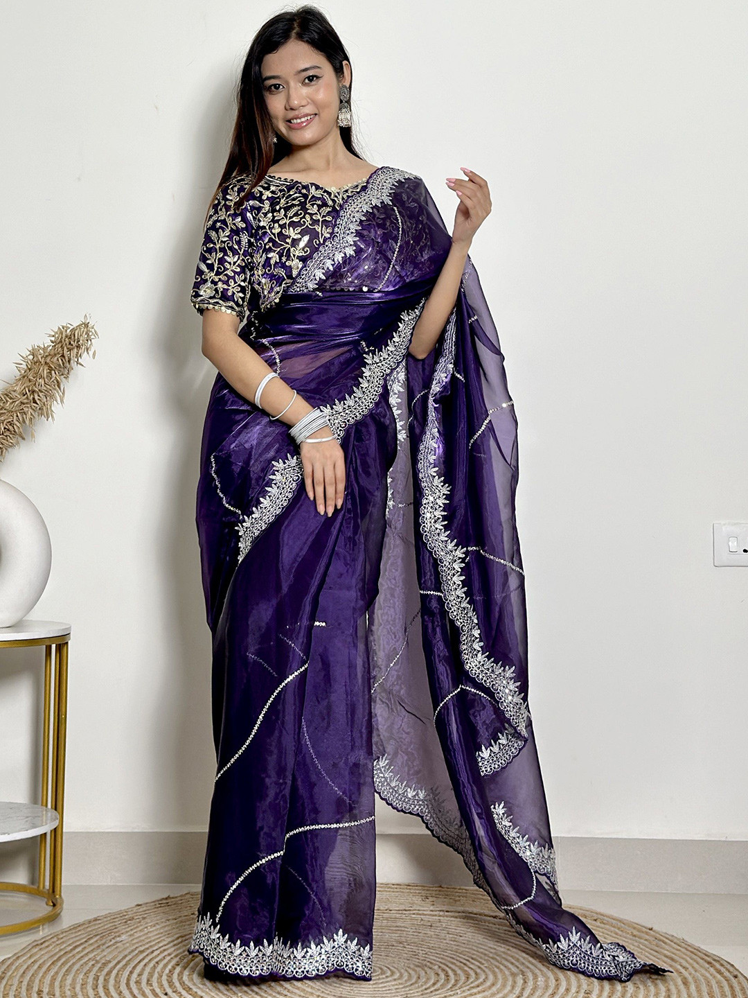 LeeliPeeri Designer Sequinned Art Silk Designer Saree