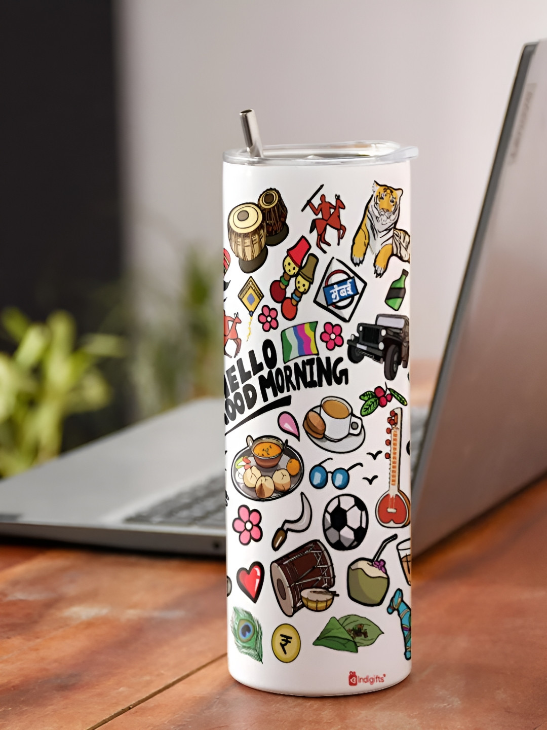 Indigifts White Conversational Aluminium Microwave Safe Tumbler - 590ml