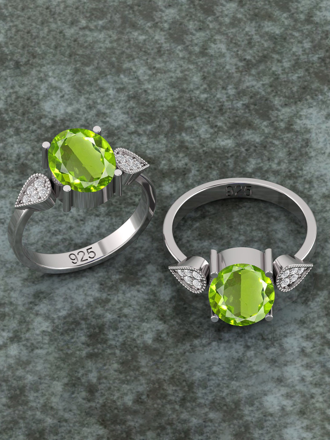 LMDPRAJAPATIS  925 Sterling Silver Sliver Plated Peridot Studded Finger Ring